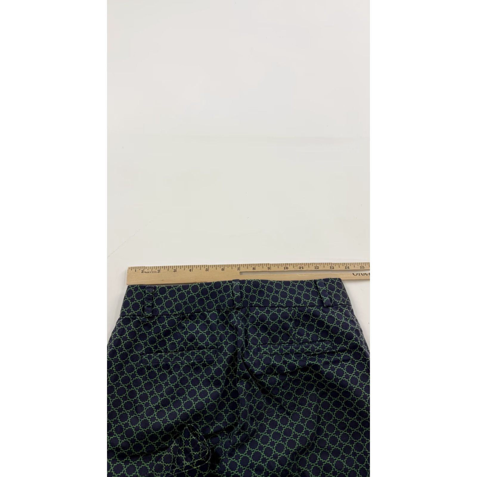 Banana Republic Banana Republic Pants Women 00P Petite Geometric Print Navy Green Cotton Spandex Straight Leg, Zipper Fly, Pockets, Stretch, Petite Womens 00P Size 24" / US 00 / IT 34 - 6 Thumbnail