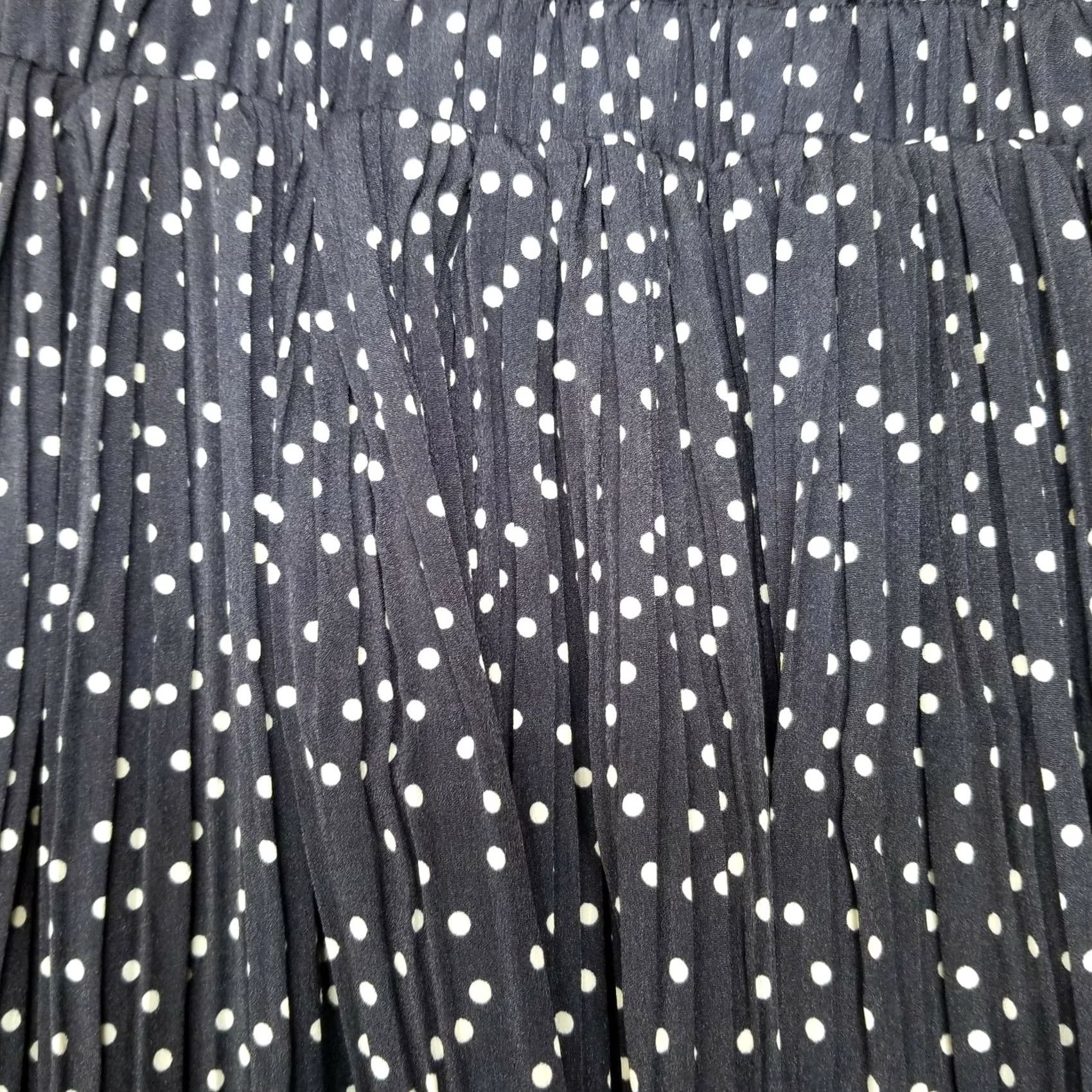Vintage Naggoo Navy White Polka Dot A-Line Midi Skirt Small NWT High Waist Elastic Casual Women Size 28" / US 6 / IT 42 - 4 Thumbnail