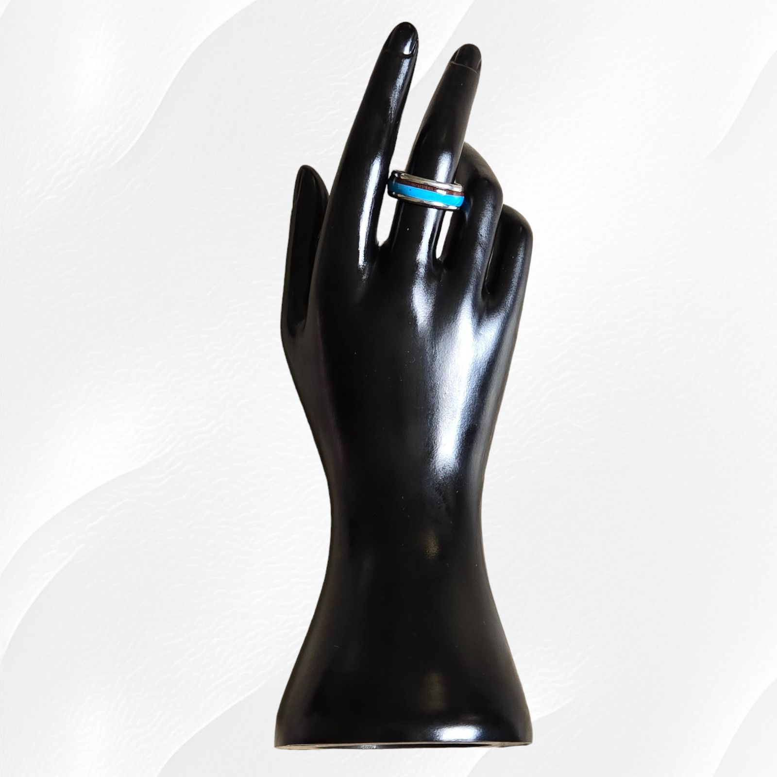 Other Turquoise Wood Pattern Fashion Stainless Steel Ring Size 9 Size ONE SIZE - 5 Thumbnail