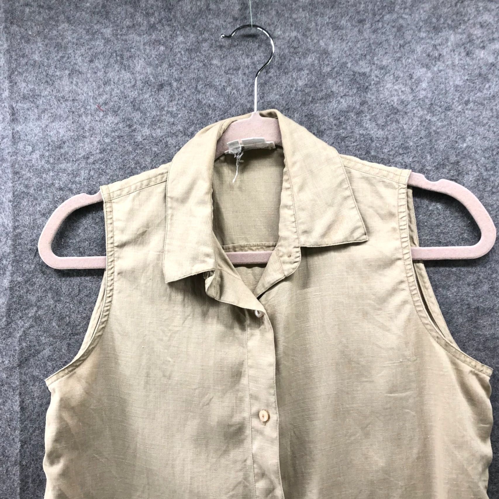 Ann Taylor VTG Ann Taylor Shirt Linen Sleeveless Womens S Beige Button Up Collared Casual 100% Linen Summer Vintage Women’s S Beige Button-Up Collared Shirt Size S / US 4 / IT 40 - 3 Thumbnail
