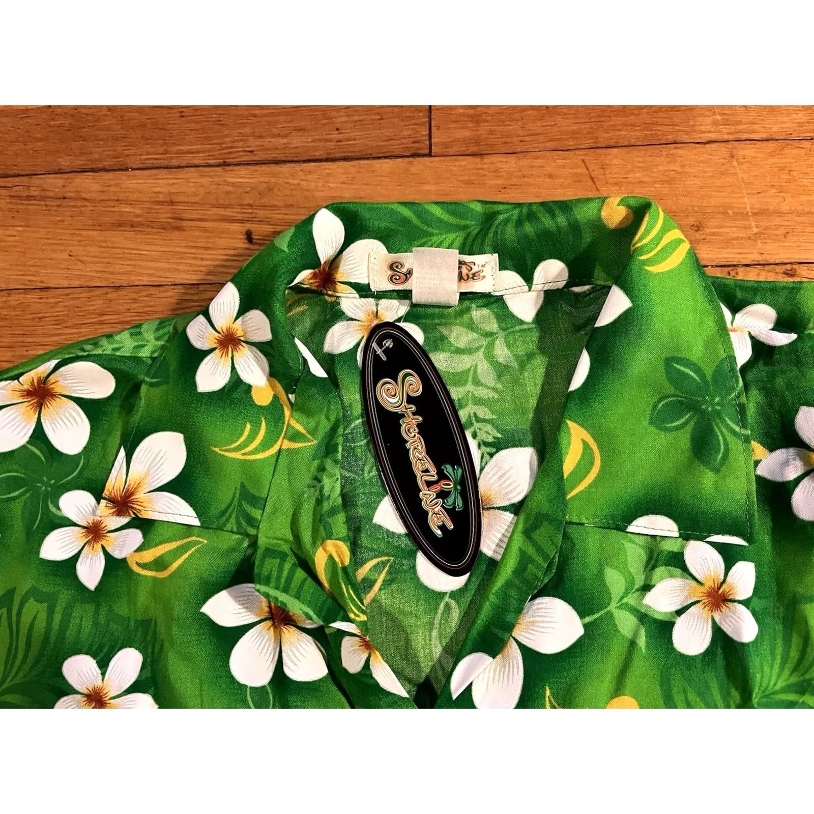 Vintage Shoreline Men’s Large Green White Floral Hawaiian Shirt Button-Up Short Sleeve Beach Retro Size US L / EU 52-54 / 3 - 4 Thumbnail