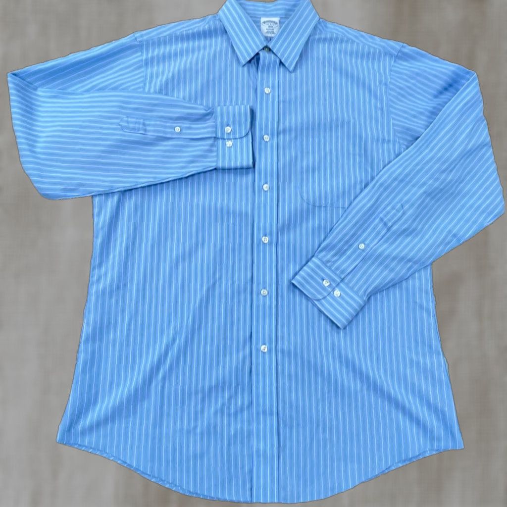 Brooks Brothers Brooks Brothers Shirt Men XL Button-Front Blue Green Striped Cotton Spandex Regular Collared Everyday Dress/Office Reg Mens Size 46R - 1 Thumbnail
