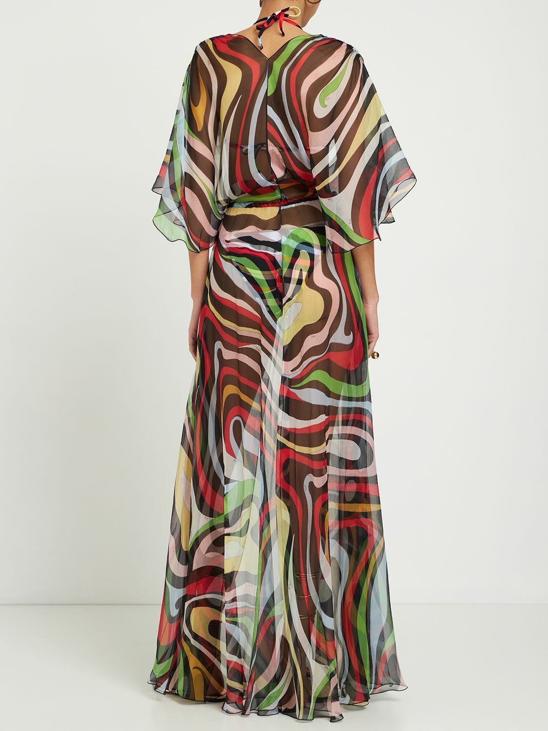 Emilio Pucci o1mle0325 Marmo Print Silk Robe Maxi Dress in Multicolor Size S / US 4 / IT 40 - 3 Thumbnail