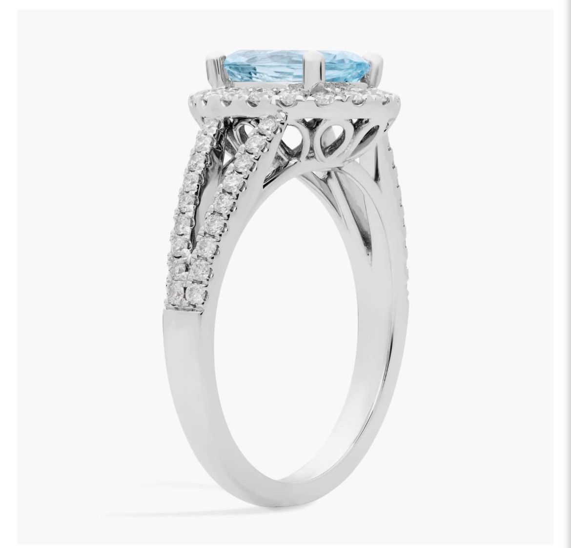 Other Oval Aquamarine And Diamond Halo Split Shank Ring (9x7mm) Size ONE SIZE - 3 Thumbnail