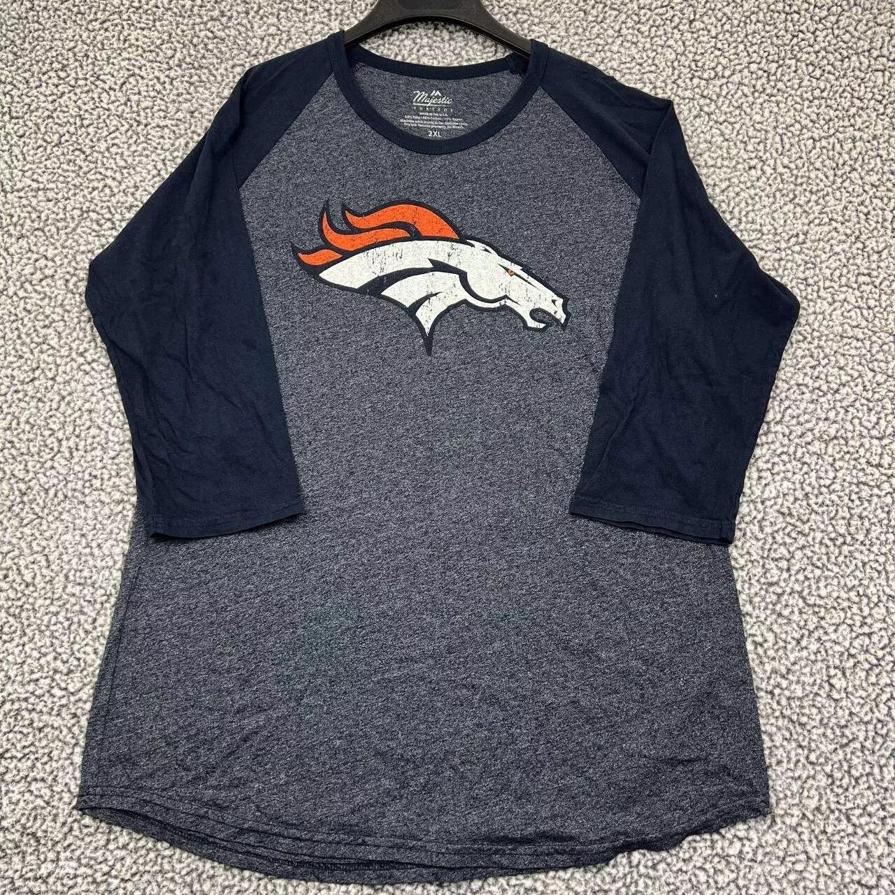 Majestic × Vintage Denver Broncos Shirt Men Majestic 3/4 Sleeve Crew Neck 2XL Size US XXL / EU 58 / 5 - 1 Thumbnail
