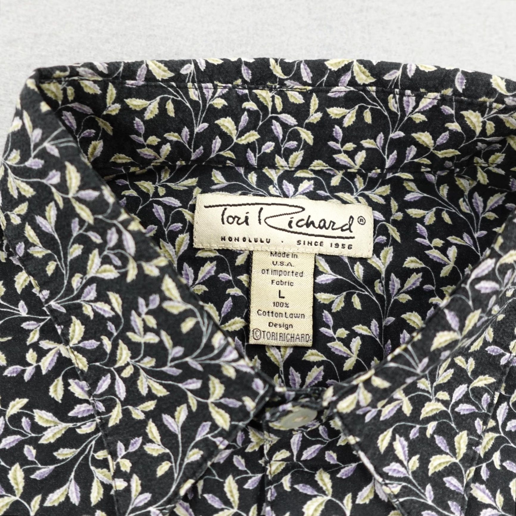 Tori Richard VINTAGE Tori Richard Shirt Mens Large Black Green Floral Cotton Hawaiian Aloha Camp Shirt Size US L / EU 52-54 / 3 - 2 Thumbnail