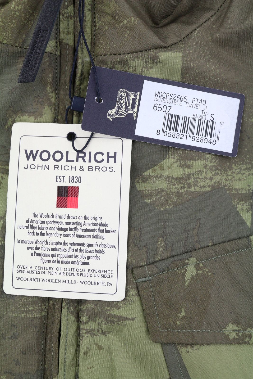 Woolrich Woolen Mills Reversible Travel S Green Camo Lightweight Zip 86712 Size US S / EU 44-46 / 1 - 9 Thumbnail