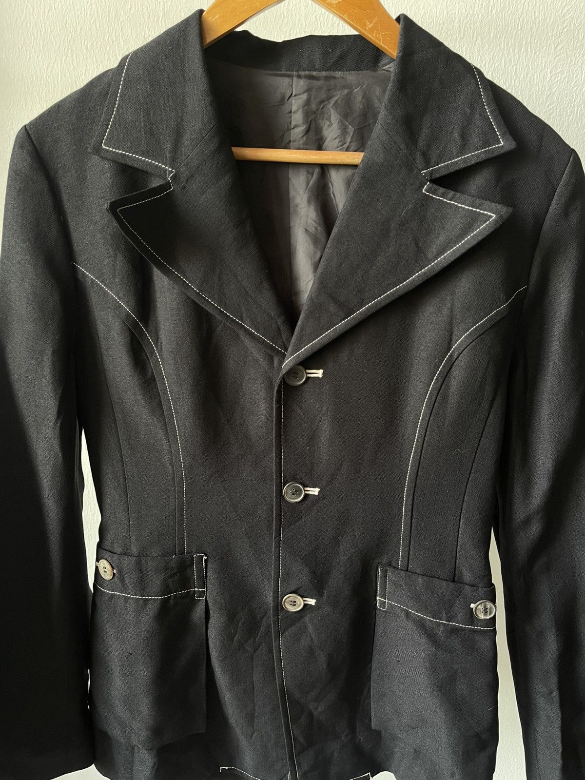 Issey Miyake 80s Issey Miyake Blazer White Stiching Size M / US 6-8 / IT 42-44 - 4 Thumbnail