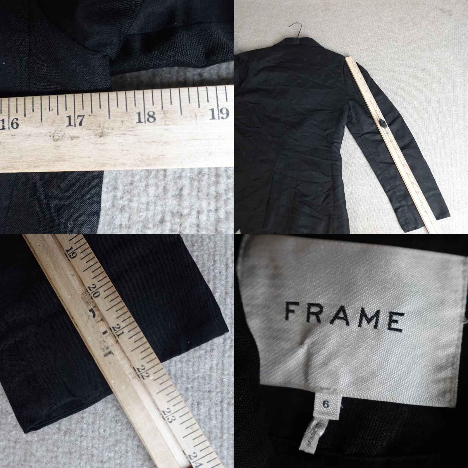 Frame FRAME Blazer Womens Black Solid Linen Blend One Button Working Cuff Shipped Next Business Day Size 6 Size M / US 6-8 / IT 42-44 - 8 Thumbnail