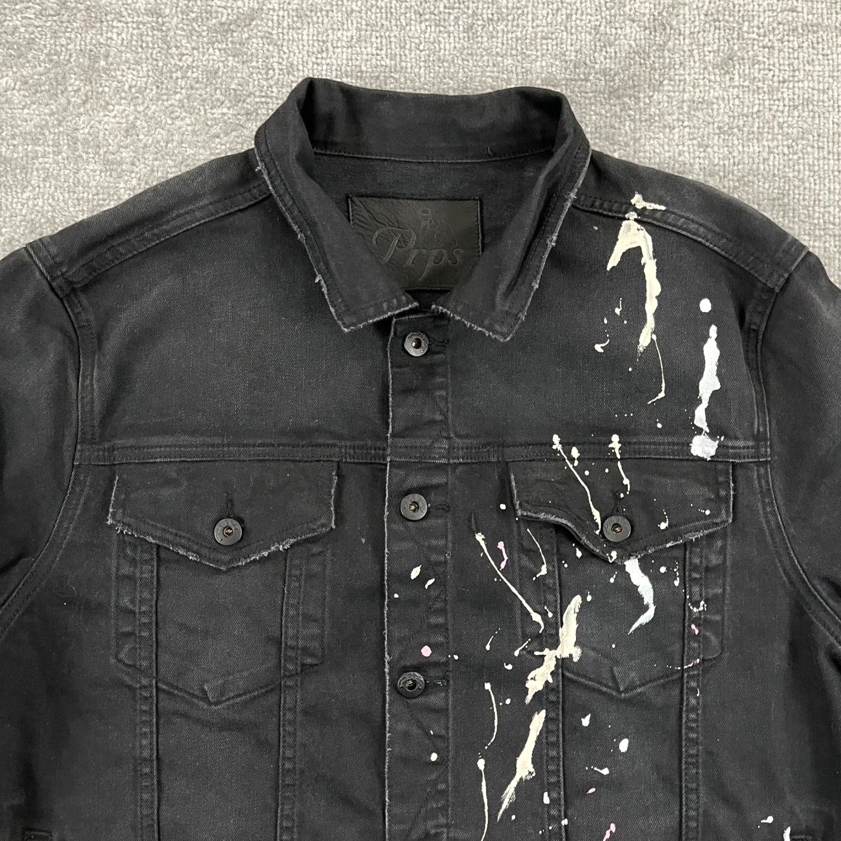 Prps PRPS Jacket Mens XL Slim Black White Liberty Paint Splatter Denim Button Up L/S Size US XL / EU 56 / 4 - 5 Thumbnail