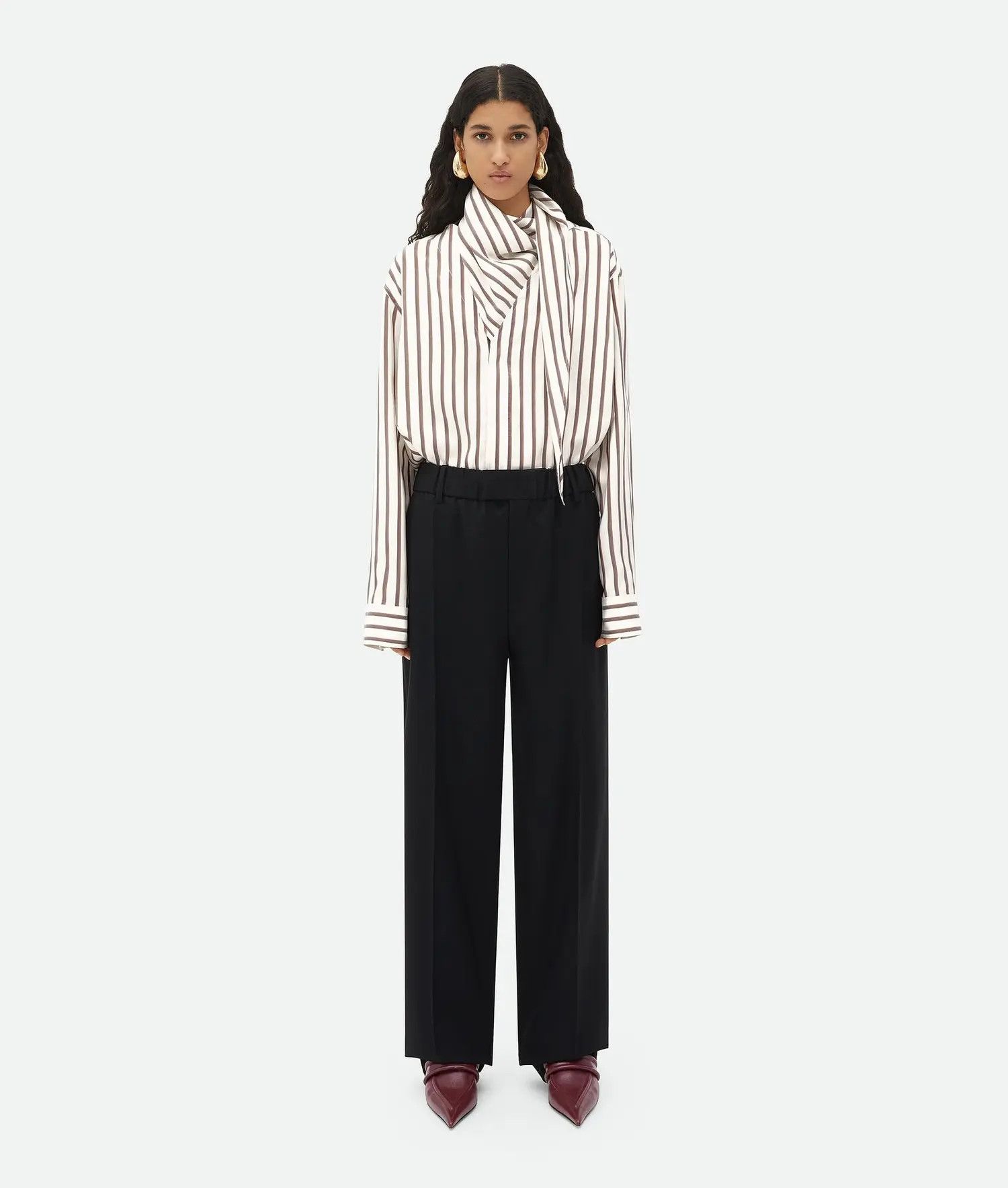 Bottega Veneta o1bcso1str0725 Silk Bicolor Striped Shirt in White/Brown Size L / US 10 / IT 46 - 1 Thumbnail