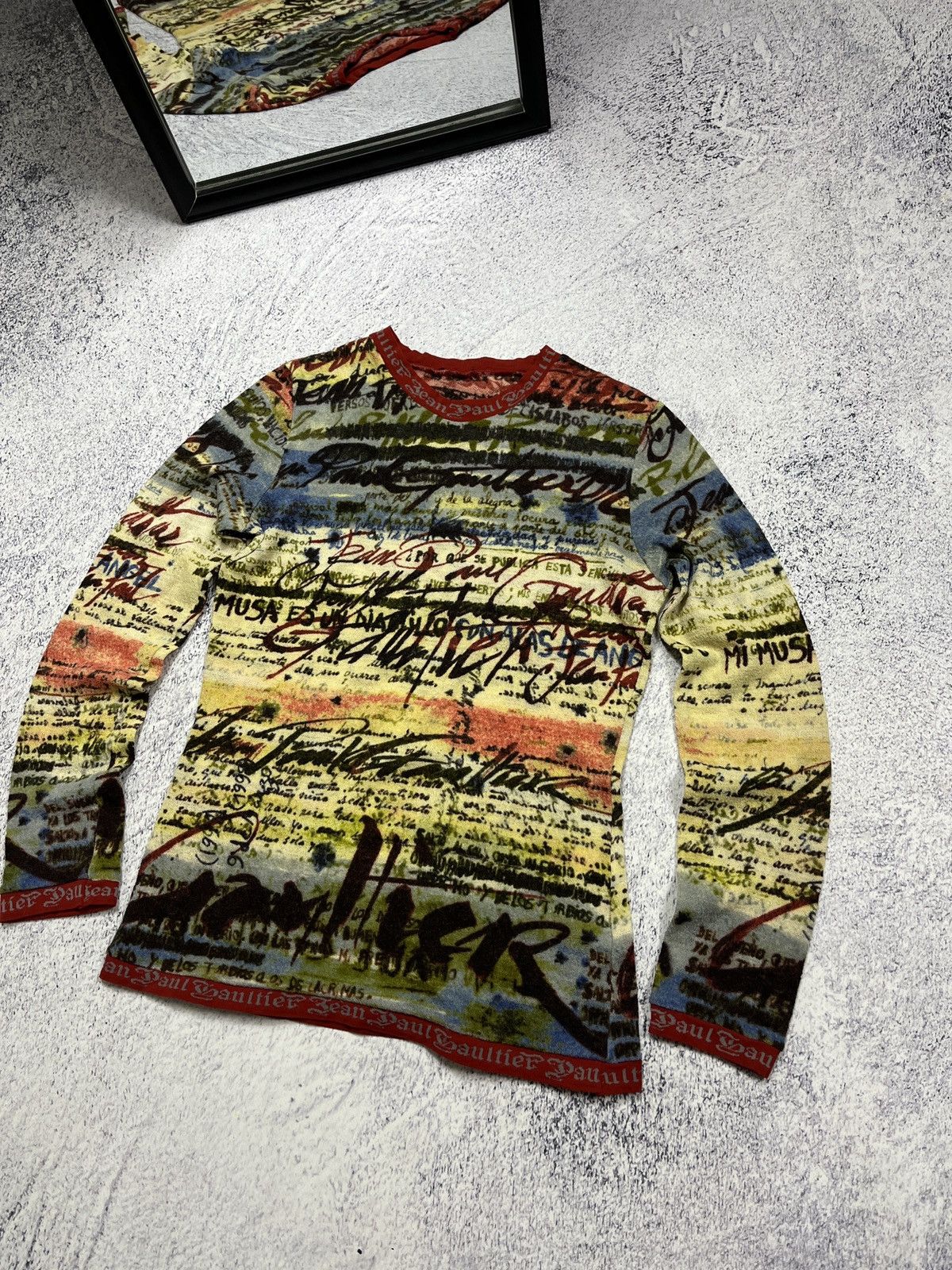 FUZZI Jean Paul Gaultier Script Calligraphy Long Sleeve Mesh Top Size M / US 6-8 / IT 42-44 - 4 Thumbnail