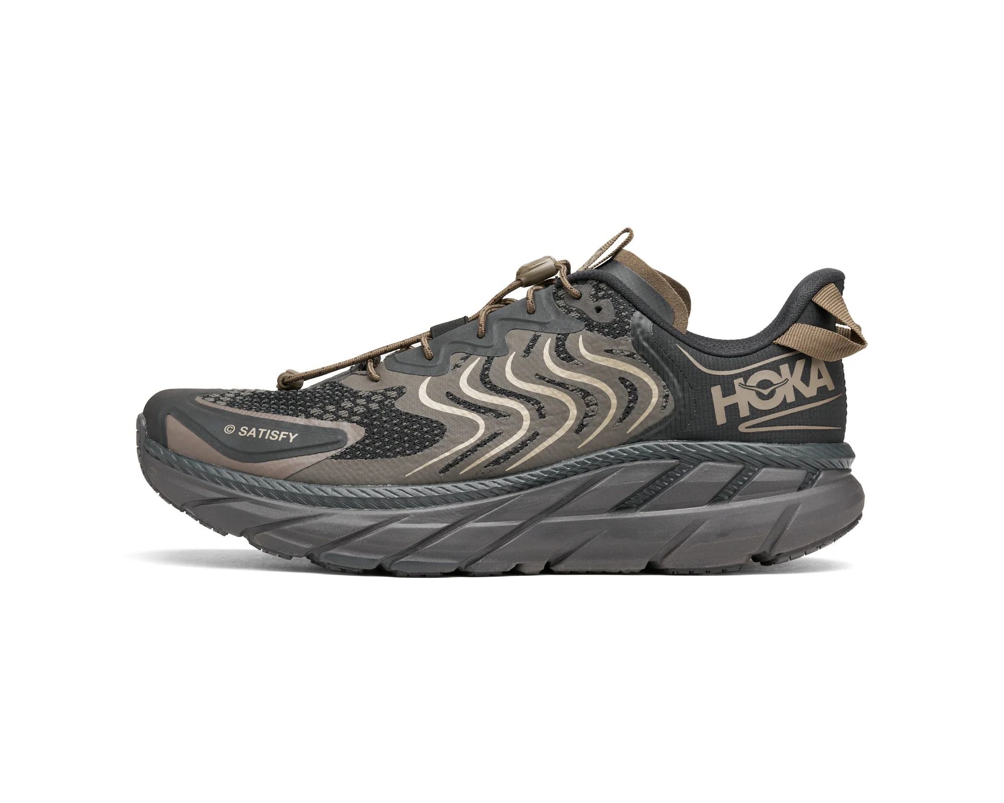 image of Hoka One One x Satisfy Hoka X Satisfy Clifton Long sleeve Shoes in Black, Men's (Size 9)