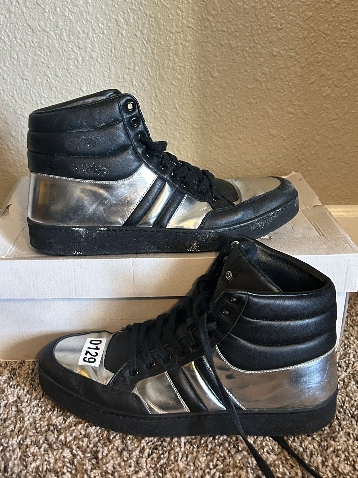 Gucci Gucci Leather Metallic Padded High Top Sneakers Size US 9.5 / EU 42-43 - 1 Thumbnail