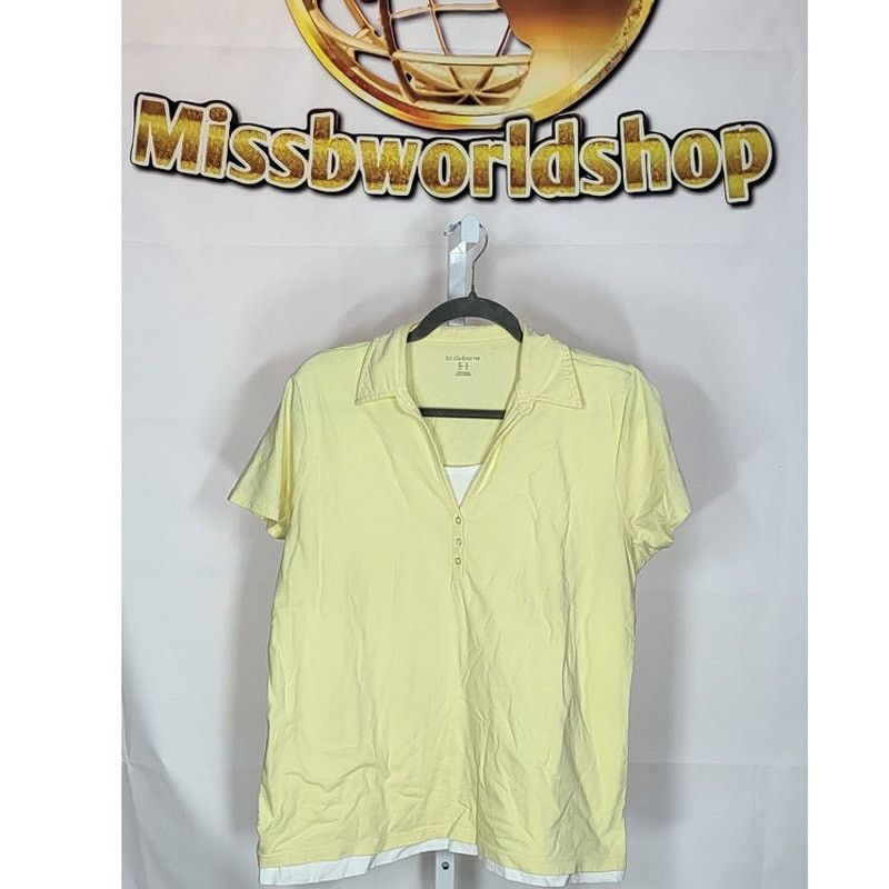 Liz Claiborne Liz Claiborne Yellow V-Neck Polo Short Sleeve Shirt Size XL Size XL / US 12-14 / IT 48-50 - 2 Thumbnail