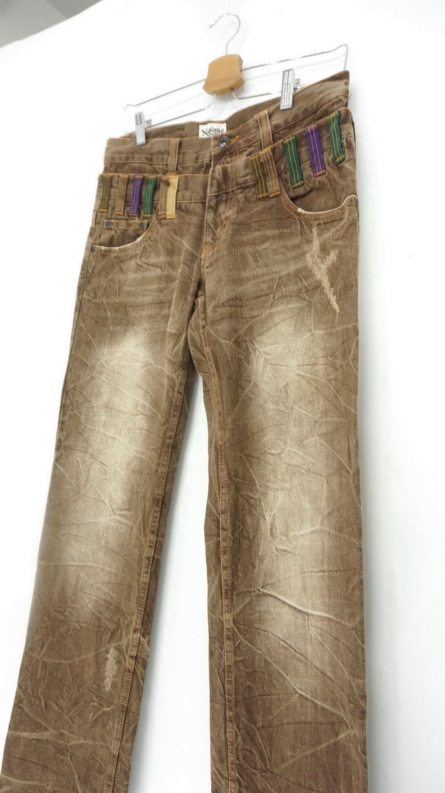 Japanese Brand NYLAUS Double Waist Brown Jeans Size US 30 / EU 46 - 3 Thumbnail