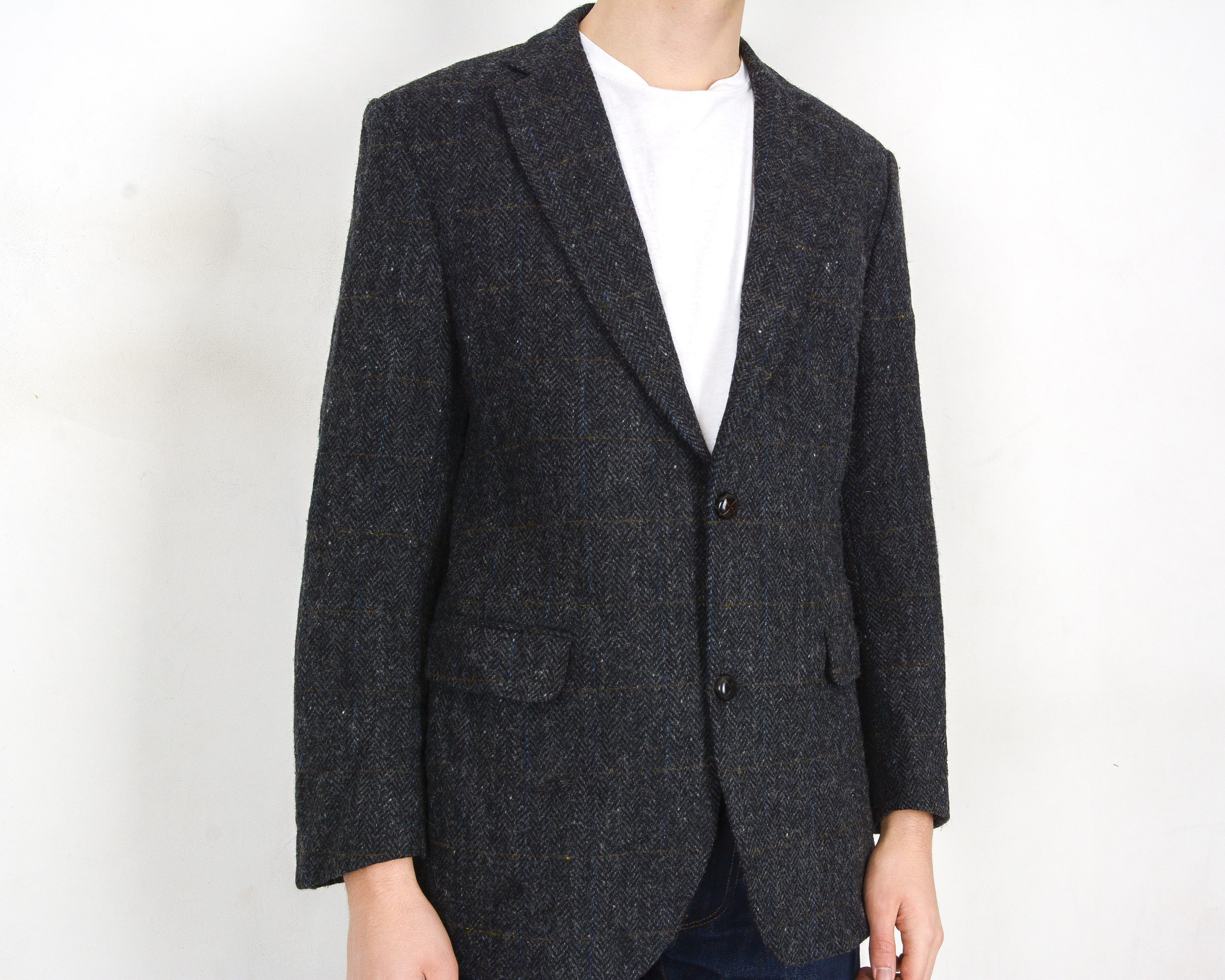Harris Tweed Vintage Uk 42 Us Men's Wool Herringbone Blazer Coat Jacket L Size 42R - 4 Thumbnail