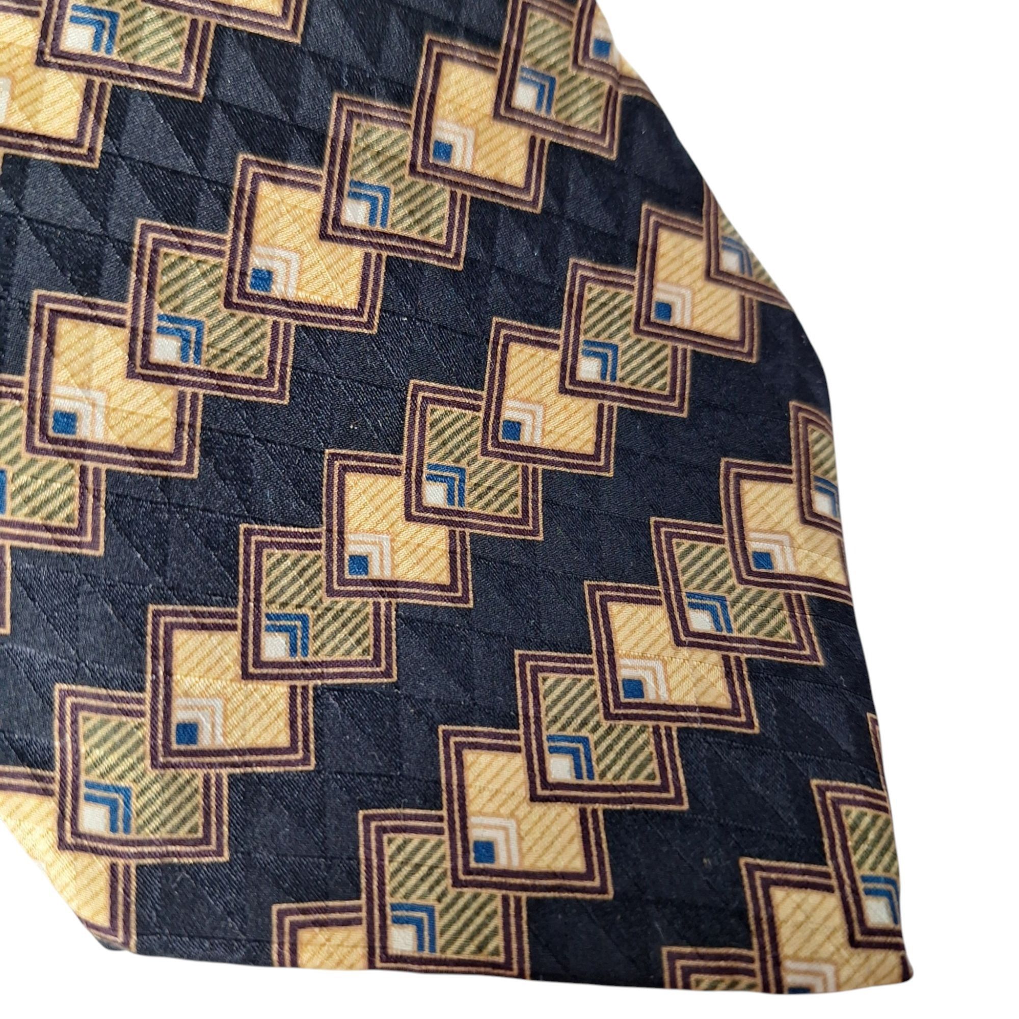 Bill Blass Bill Blass Black Label Silk Tie Black Gold Geometric Diamond Size ONE SIZE - 3 Thumbnail