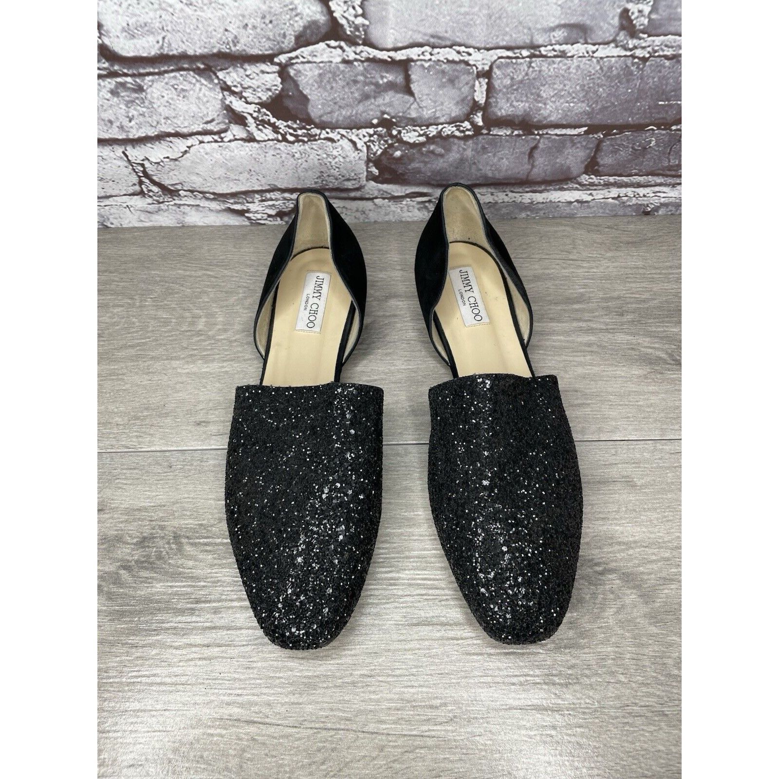 Jimmy Choo Jimmy Choo London Black Suede Leather Sparkle D’ Orsay Flats Size US 11 / IT 41 - 2 Thumbnail