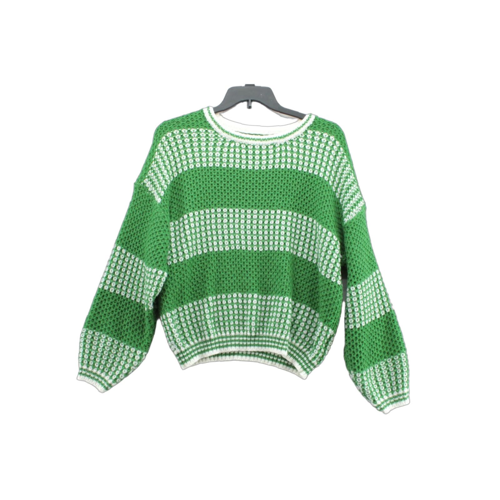 Shein SHEIN Crocheted Sweater Women's Large Green White Stripe Retro Cozy Soft Pullover Knit 90s City Classic Colorful Mens Womens Size L / US 10 / IT 46 - 1 Thumbnail