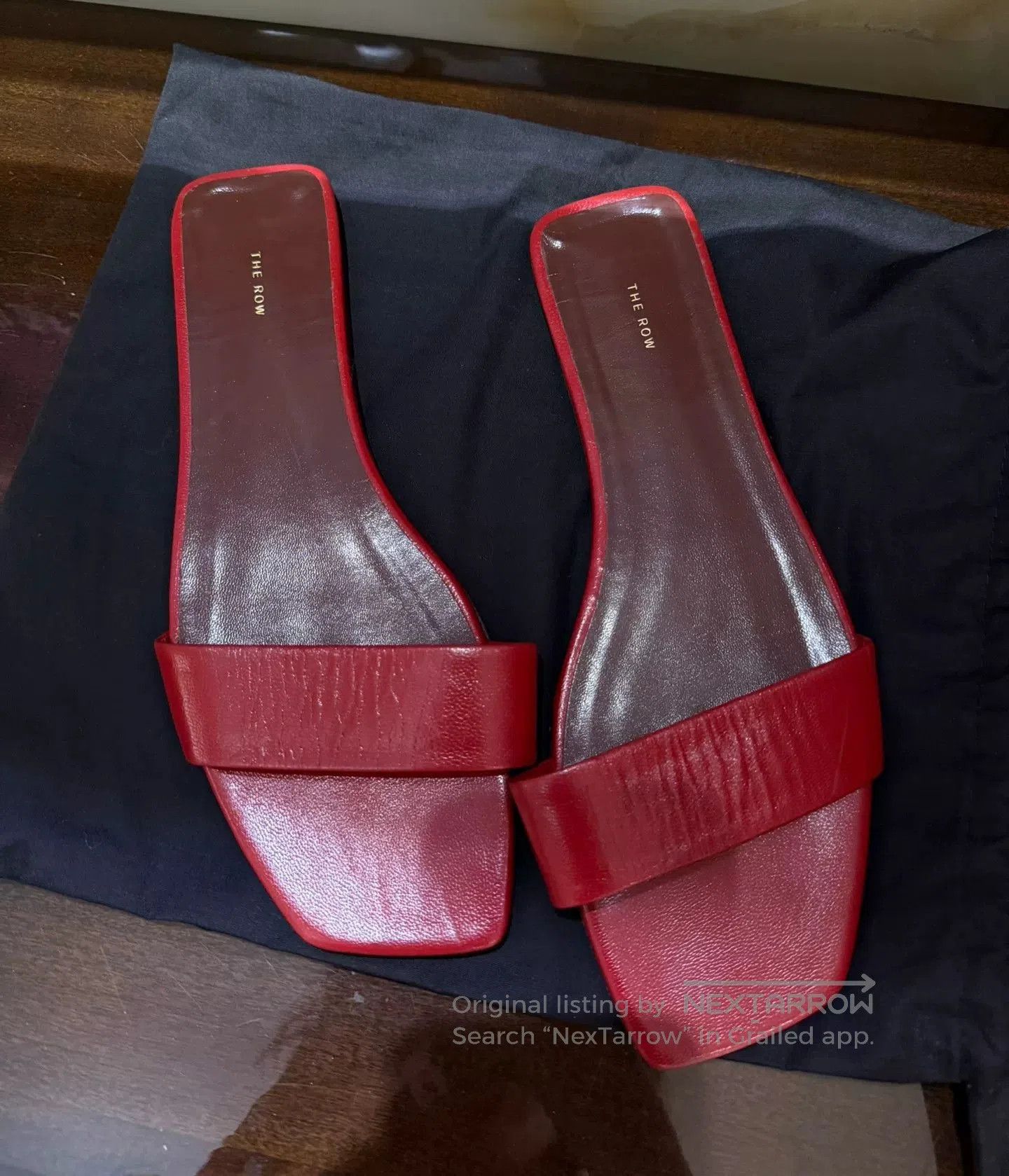 The Row Flat Slide Sandals in Red.