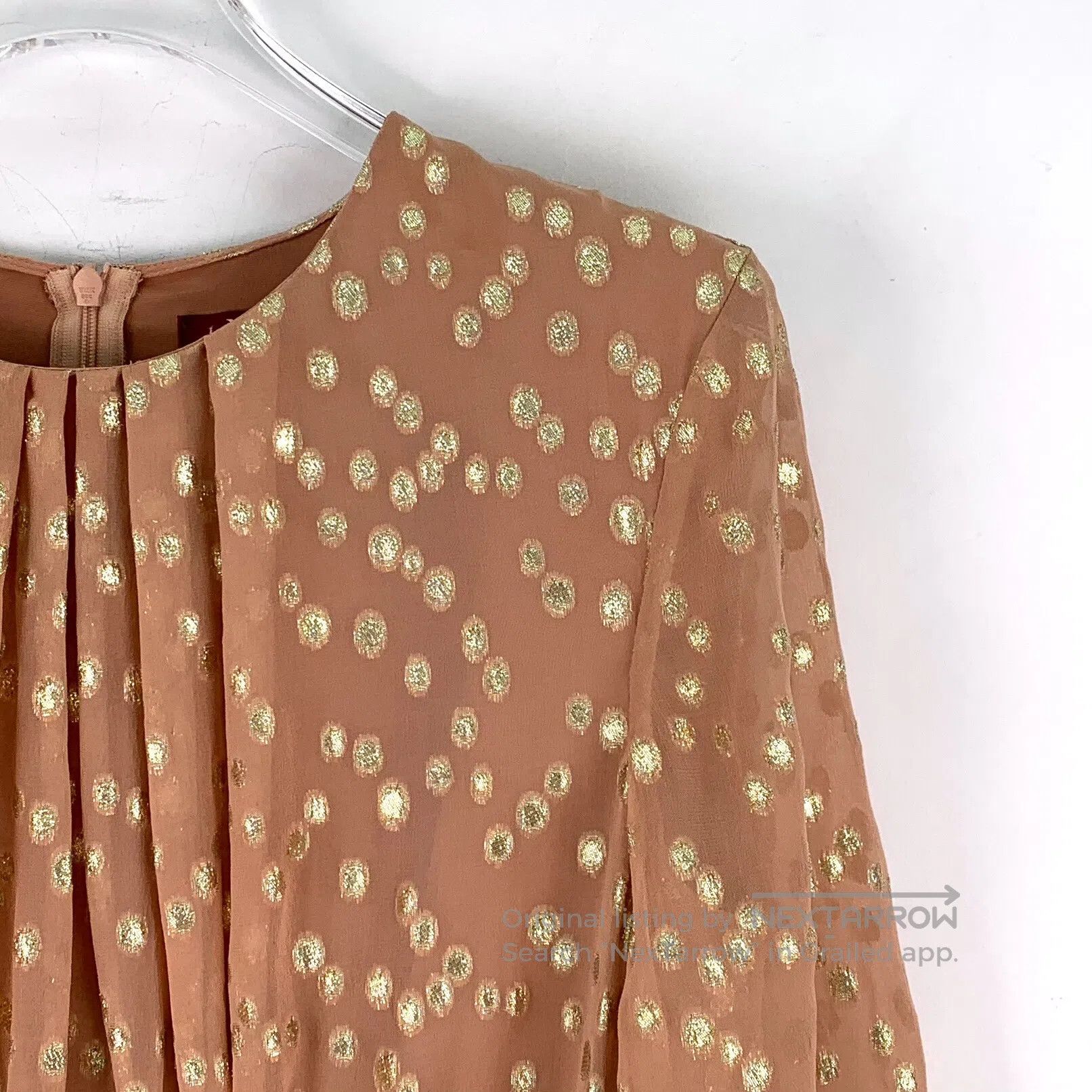 Max Mara Max Mara Orange Polka Dot Pleated Silk Crew Neck Long Slee Size XS / US 0-2 / IT 36-38 - 3 Thumbnail