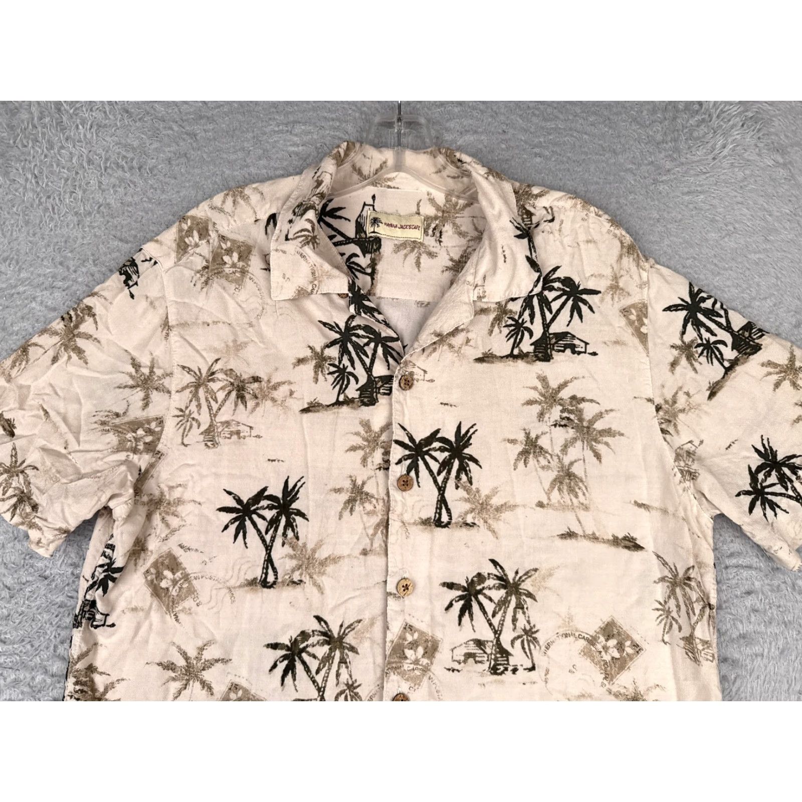 Vintage Havana Jack's Cafe Shirt Men Medium Ivory Floral Palm Hawaiian Button Up Rayon Size US M / EU 48-50 / 2 - 4 Thumbnail