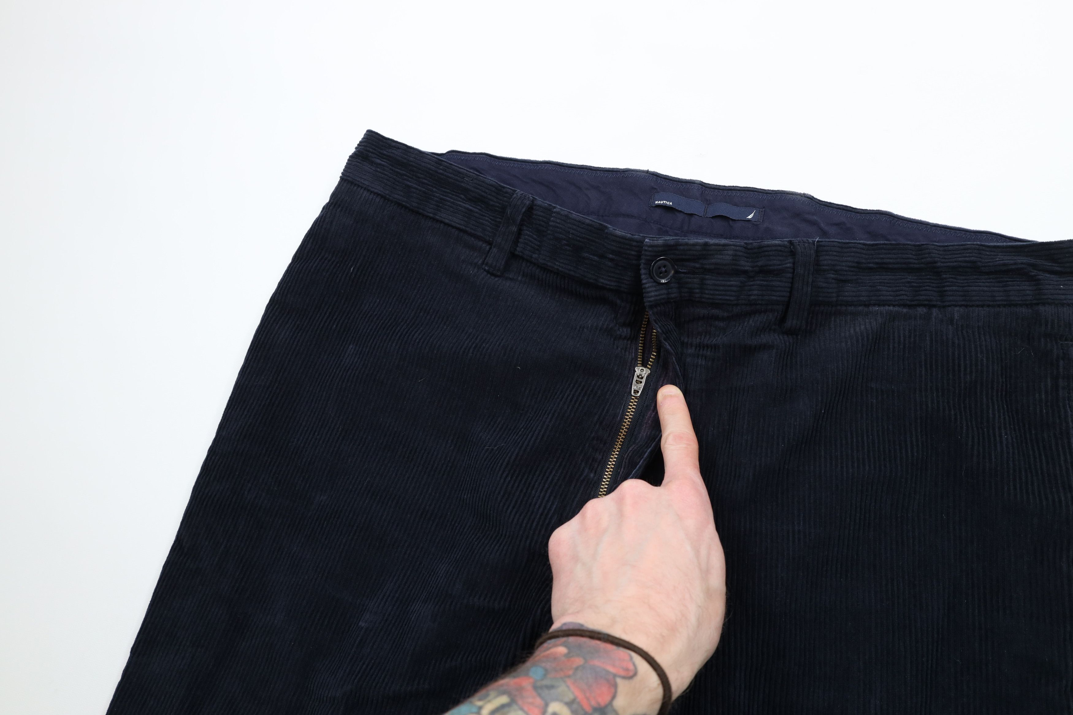 Nautica × Vintage Vintage 90s Nautica Wide Leg Corduroy Chino Pants Navy Blue Size US 40 / EU 56 - 6 Thumbnail