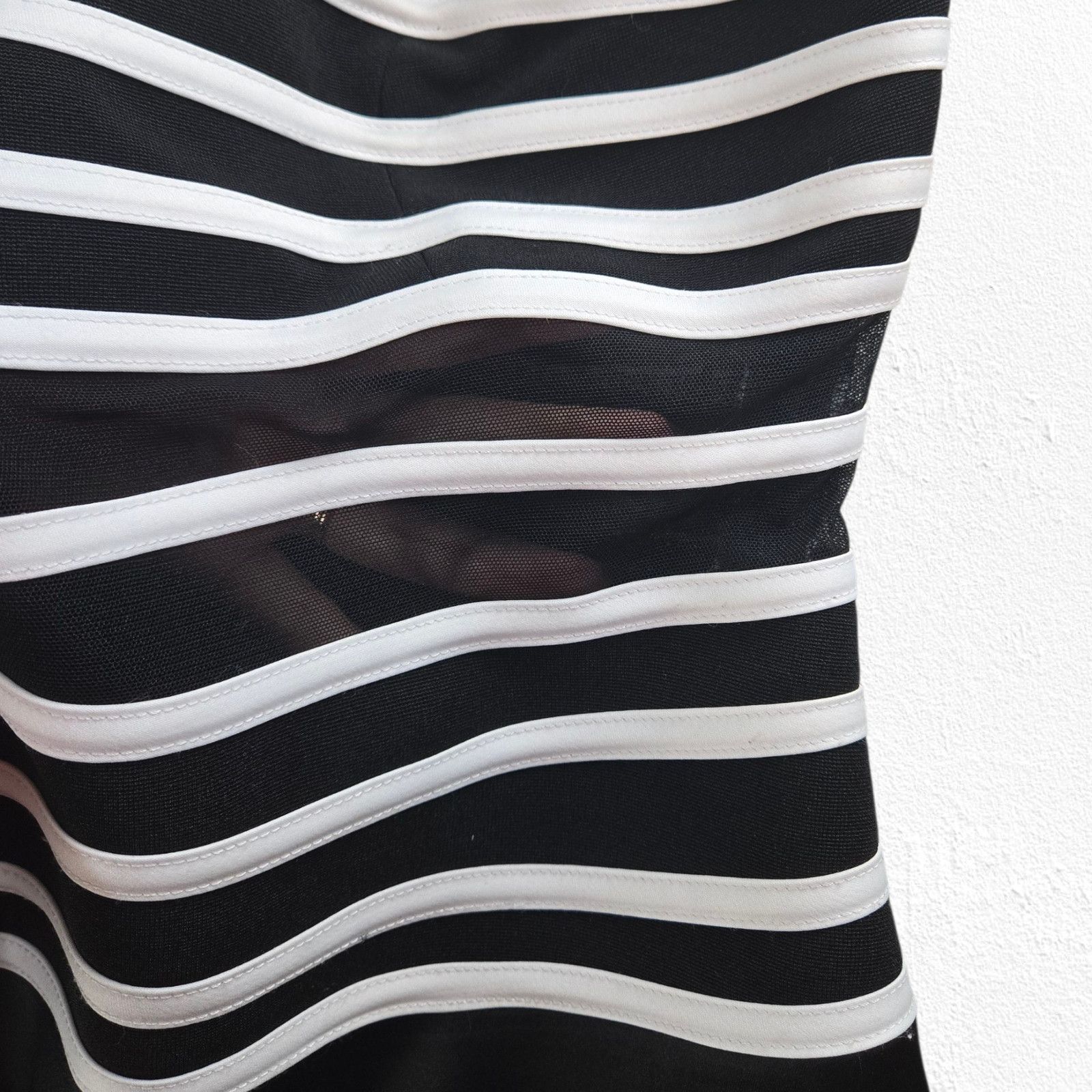 Other Black White Striped Illusion Bodice Evening Dress Size 12 Size XL / US 12-14 / IT 48-50 - 7 Thumbnail