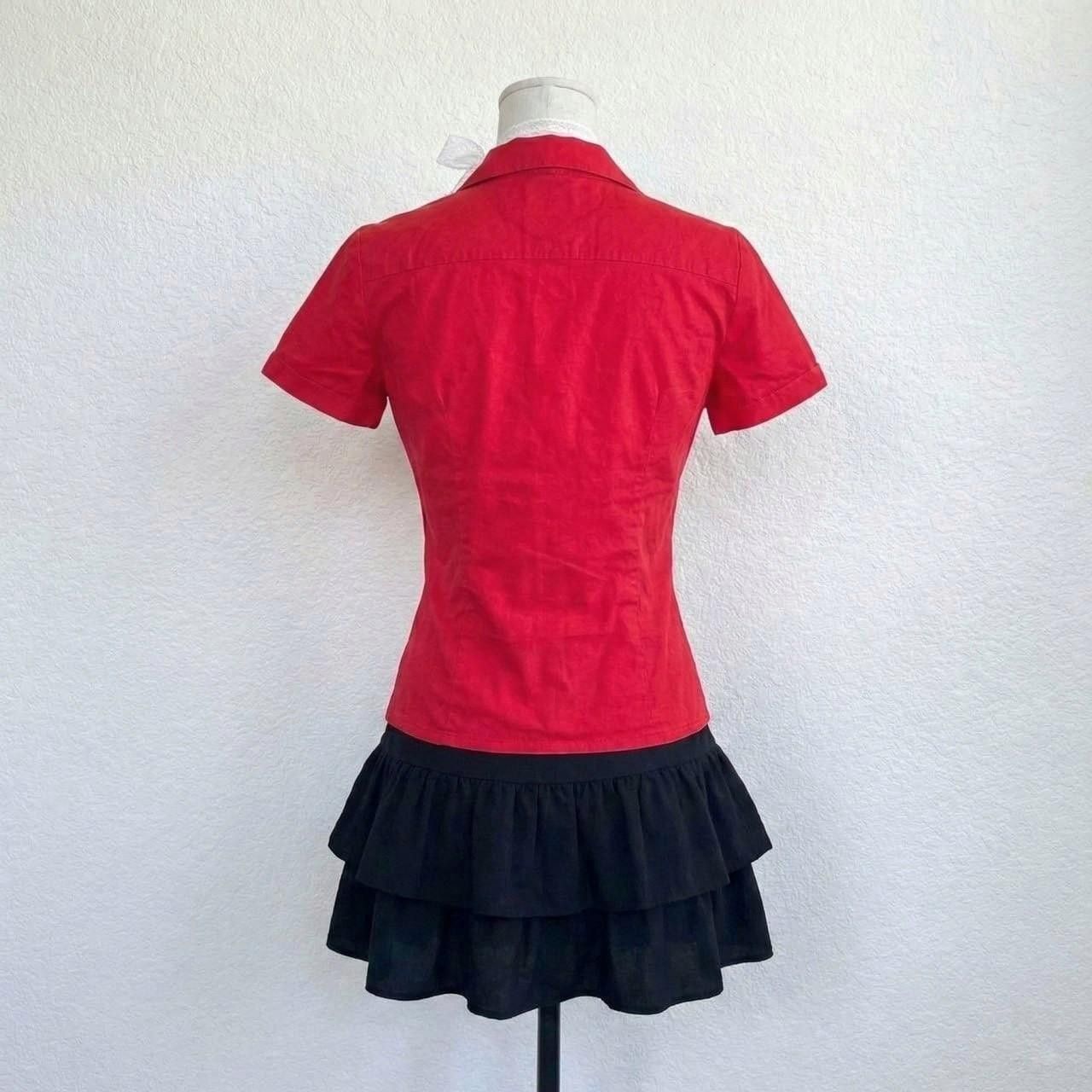 Japanese Brand Y2k fitted red collared blouse, snaps closure, slim, 00s Size M / US 6-8 / IT 42-44 - 4 Thumbnail