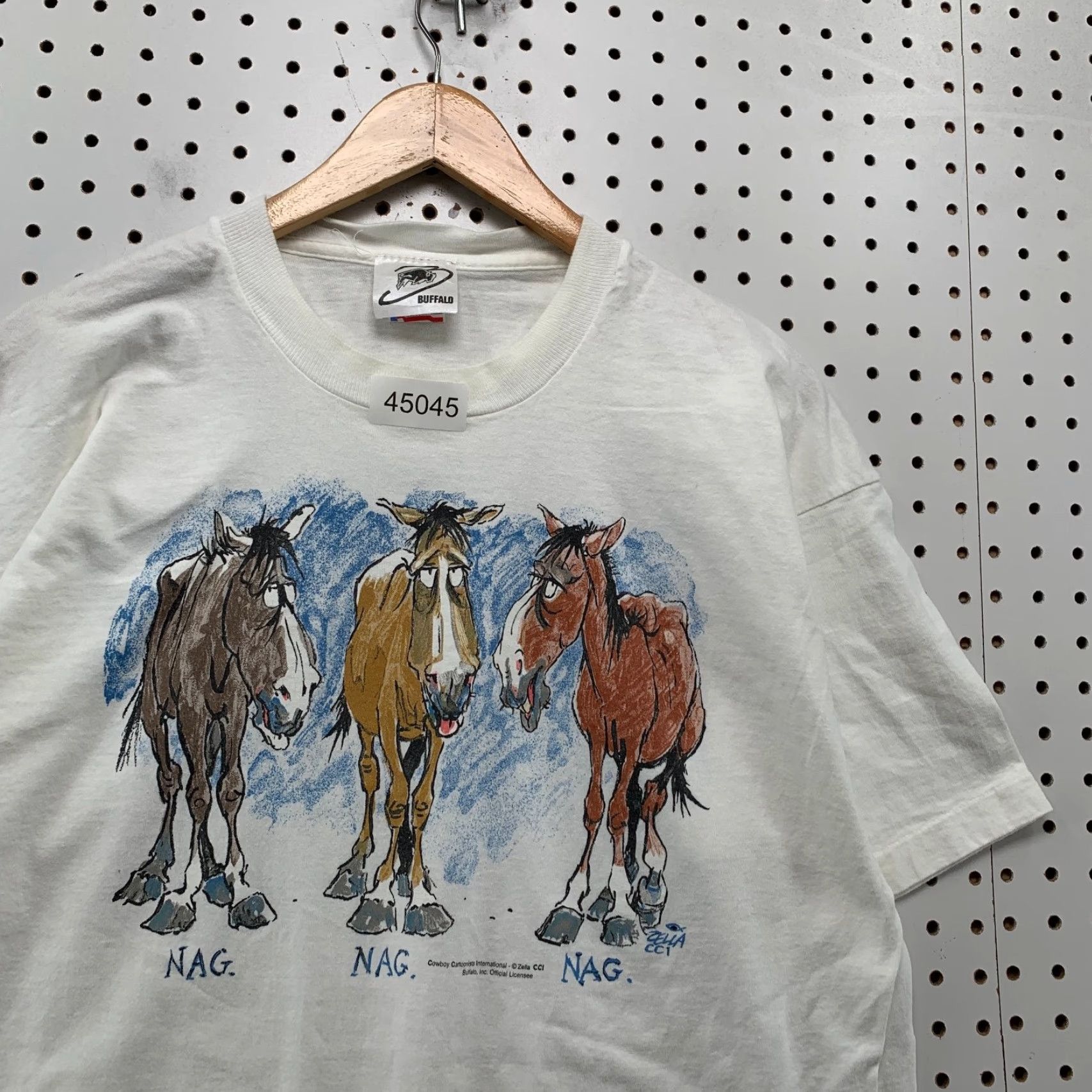 Doublet VINTAGE Buffalo T-Shirt Mens XL White Double-Sided Horse 90s NAG Single Stitch Made USA Shoes? Size US XL / EU 56 / 4 - 7 Thumbnail