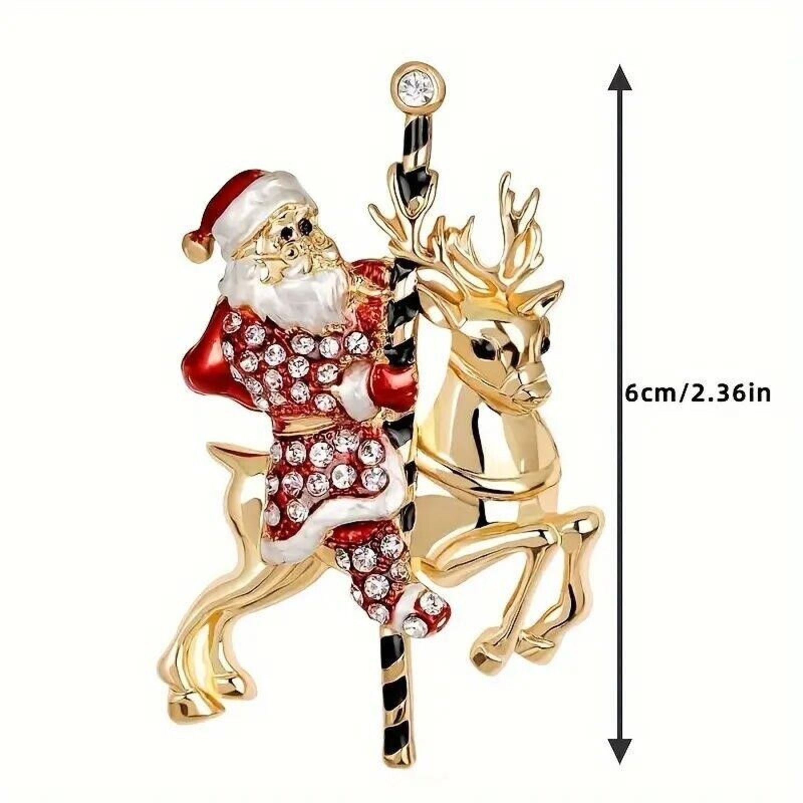 Other Santa Christmas Brooch Reindeer Carousel Red w/ Rhinestones Size ONE SIZE - 1 Thumbnail
