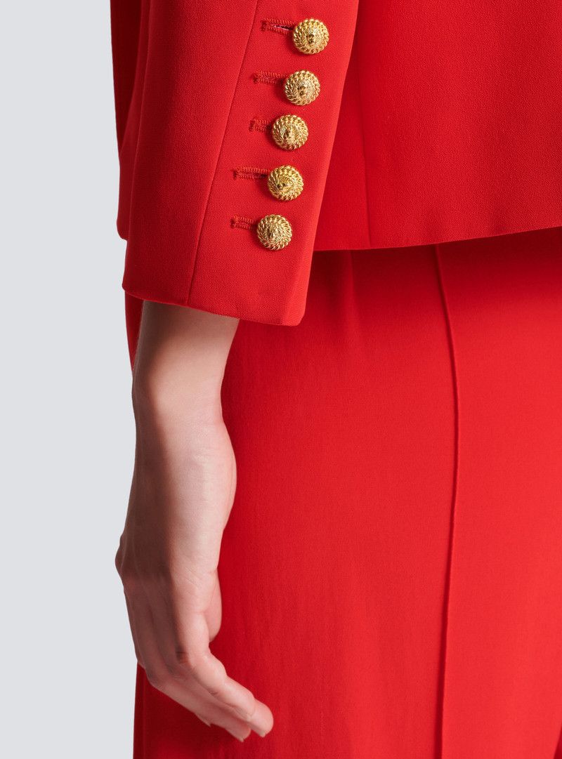Balmain o1s1wg110526 Cropped Crepe Jacket in Red Size L / US 10 / IT 46 - 8 Thumbnail