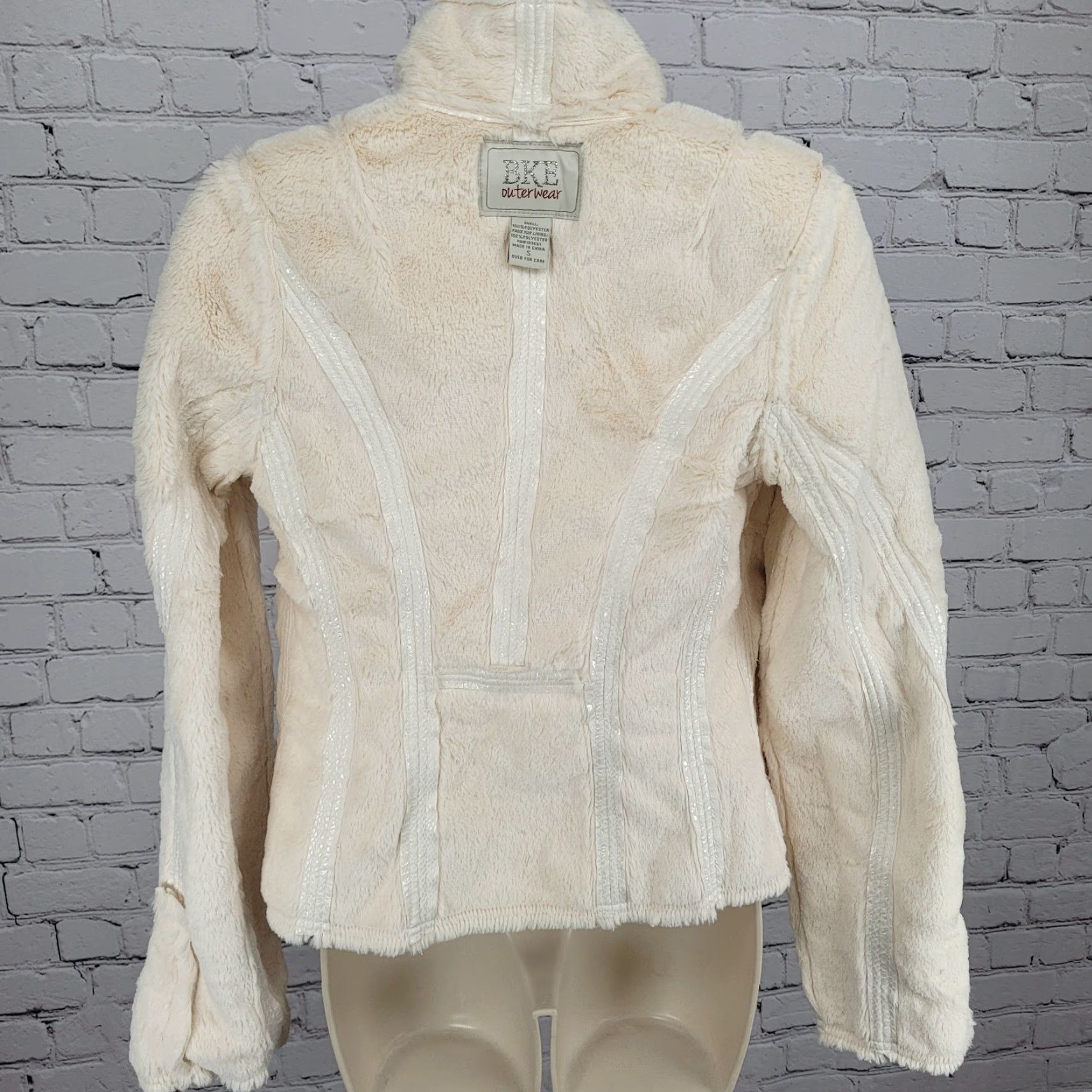 Vintage BKE Ivory Animal Print Soft Faux Fur Lined Snap Front Moto Jacket Size Small S Size S / US 4 / IT 40 - 6 Thumbnail