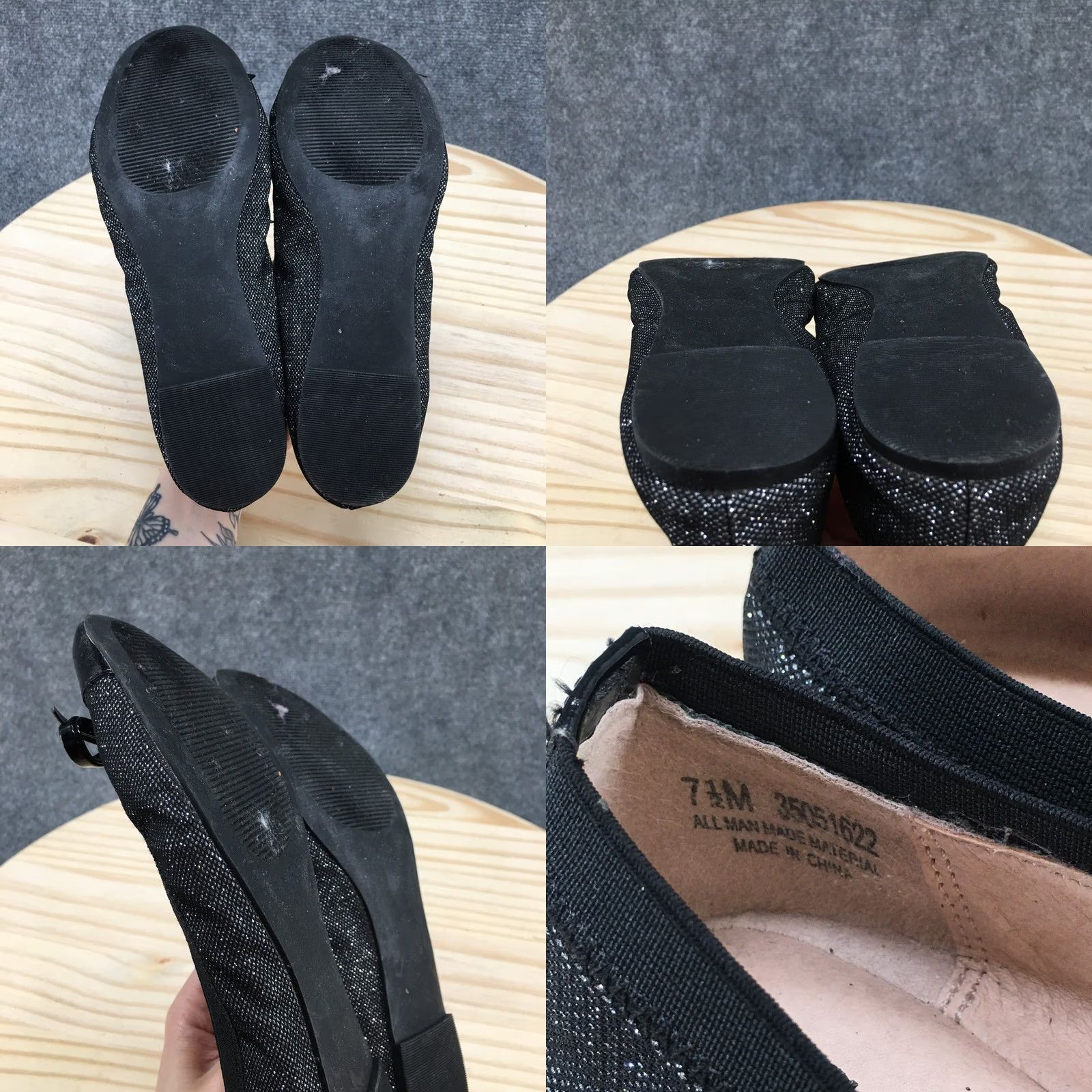 Vintage Cato Ballet Flats Womens 7.5M Black Bow Cap Toe Slip On Casual Comfort Shoes Size ONE SIZE - 8 Thumbnail