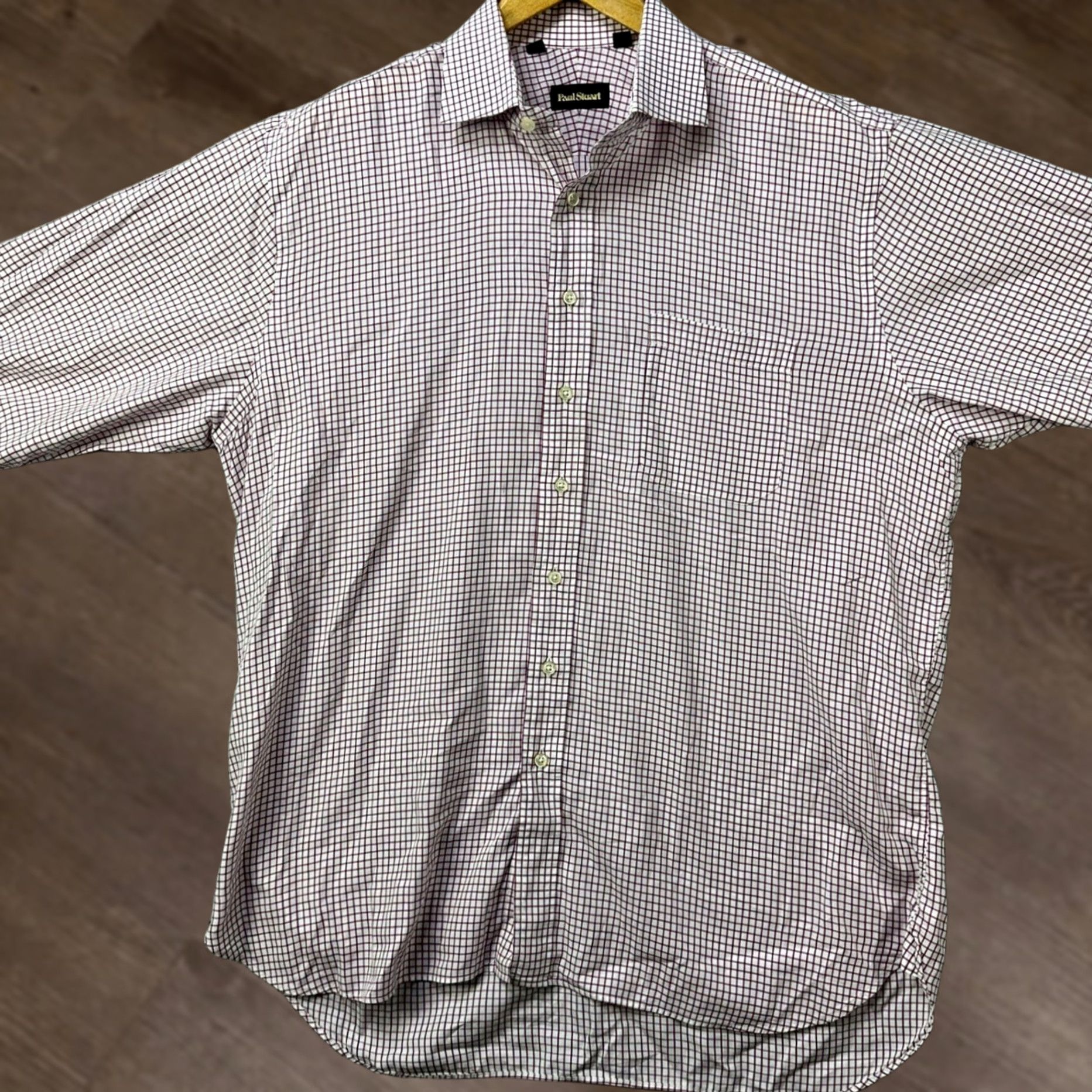 Paul Stuart VINTAGE Paul Stuart Mens Shirt Dress Pink Gingham Check Pocket 17.5X35 EUC Size 48R - 1 Thumbnail