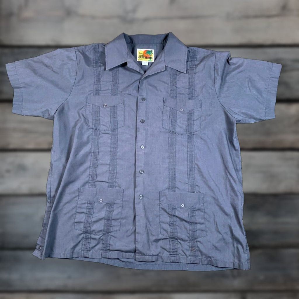 Haband VINTAGE Haband Guayabera Shirt Four-Pocket Button-Up Adult Large Gray/Gray Pocketed 80s 90s Retro Casual Mens Size US L / EU 52-54 / 3 - 1 Thumbnail