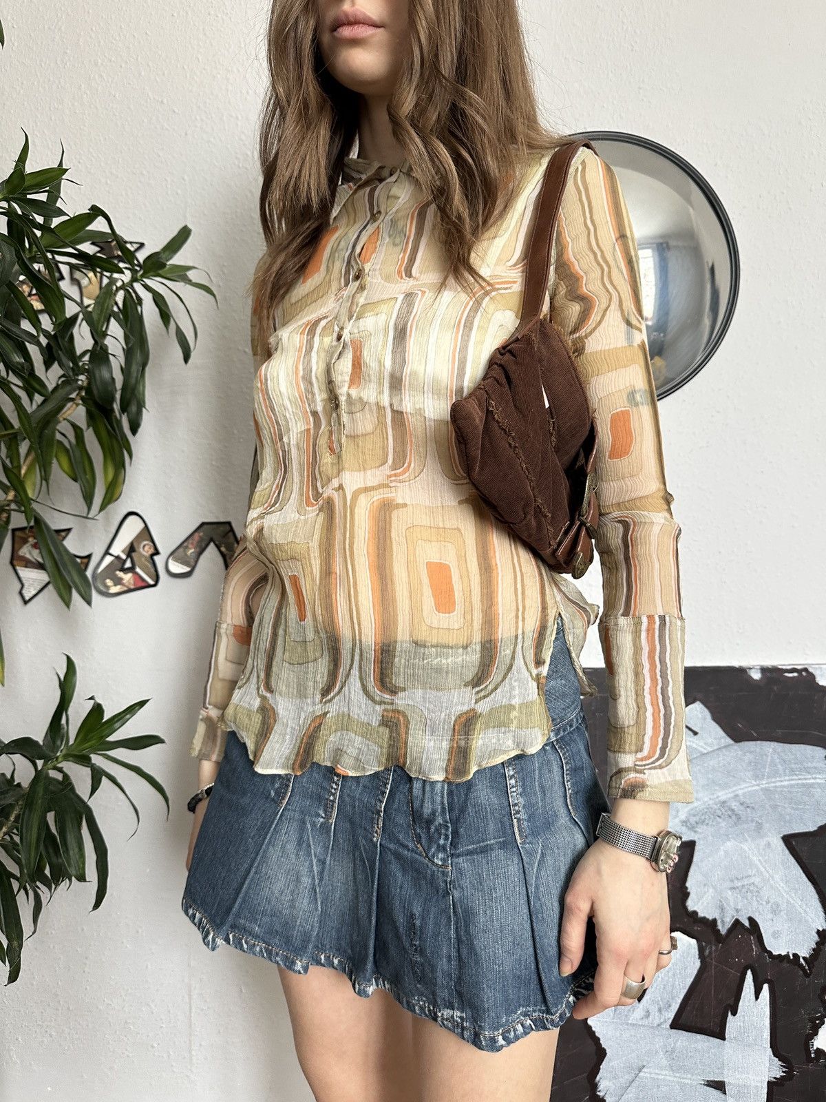 SikSilk × Vintage Silk Sheer Futuristic Abstract Print Blouse Size S / US 4 / IT 40 - 3 Thumbnail
