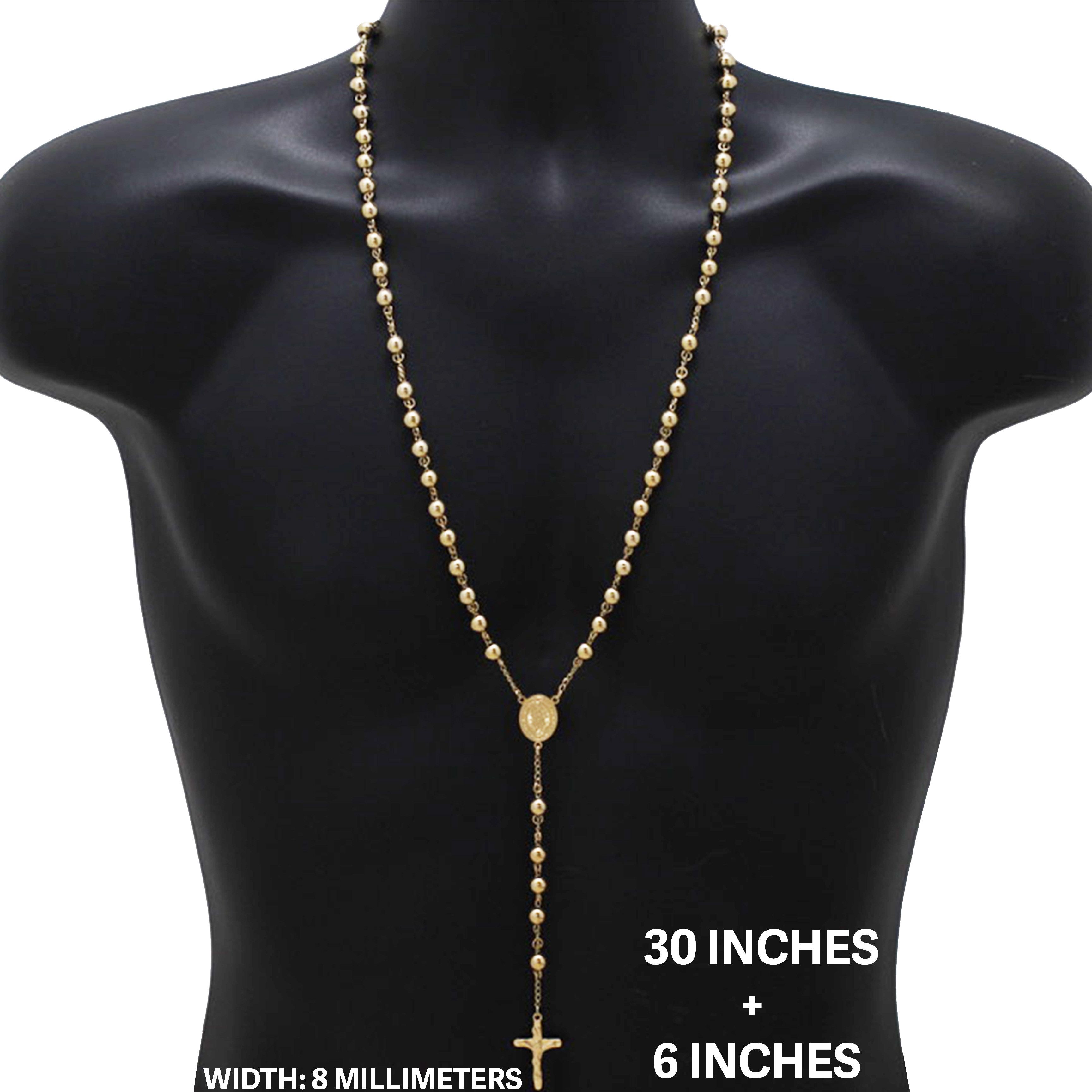 Other 316L Stainless Steel 18k GP 8mm Rosary Necklace 30”+6" Size ONE SIZE - 1 Thumbnail