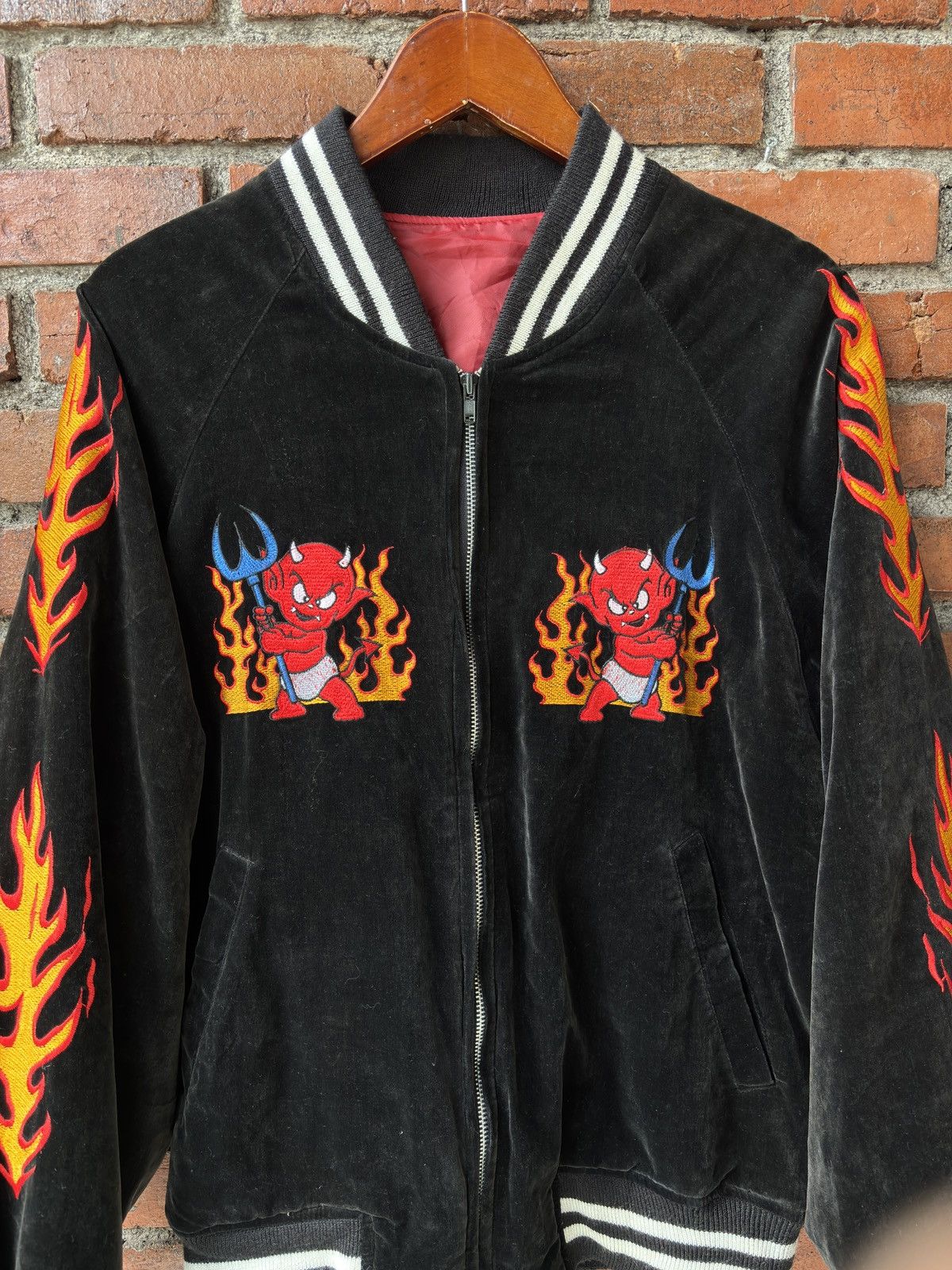 Japanese Brand × Vintage Vintage rare 80s great red hot power of devils sukajan jkt Size US M / EU 48-50 / 2 - 4 Thumbnail