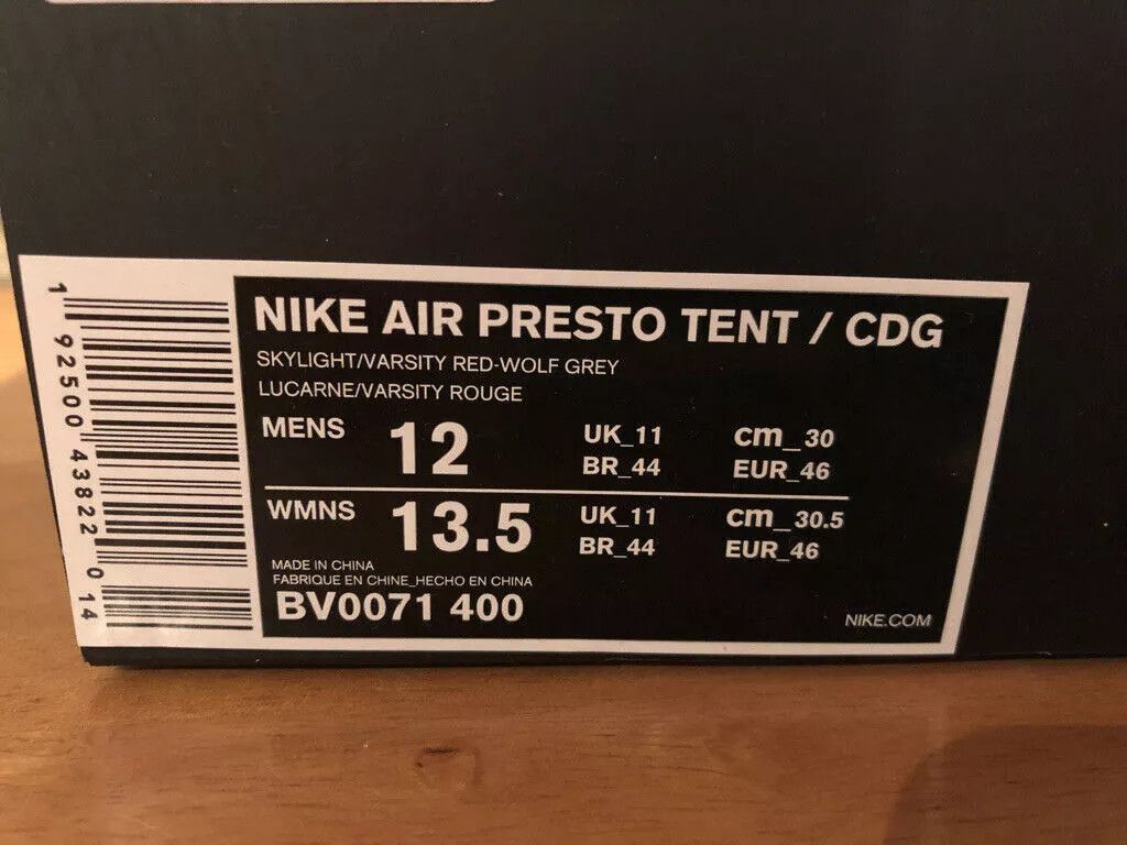 Comme des Garcons Homme × Nike 2019 Air Presto Foot Tent Sneakers (Skylight / Red) Size US 12 / EU 45 - 2 Thumbnail