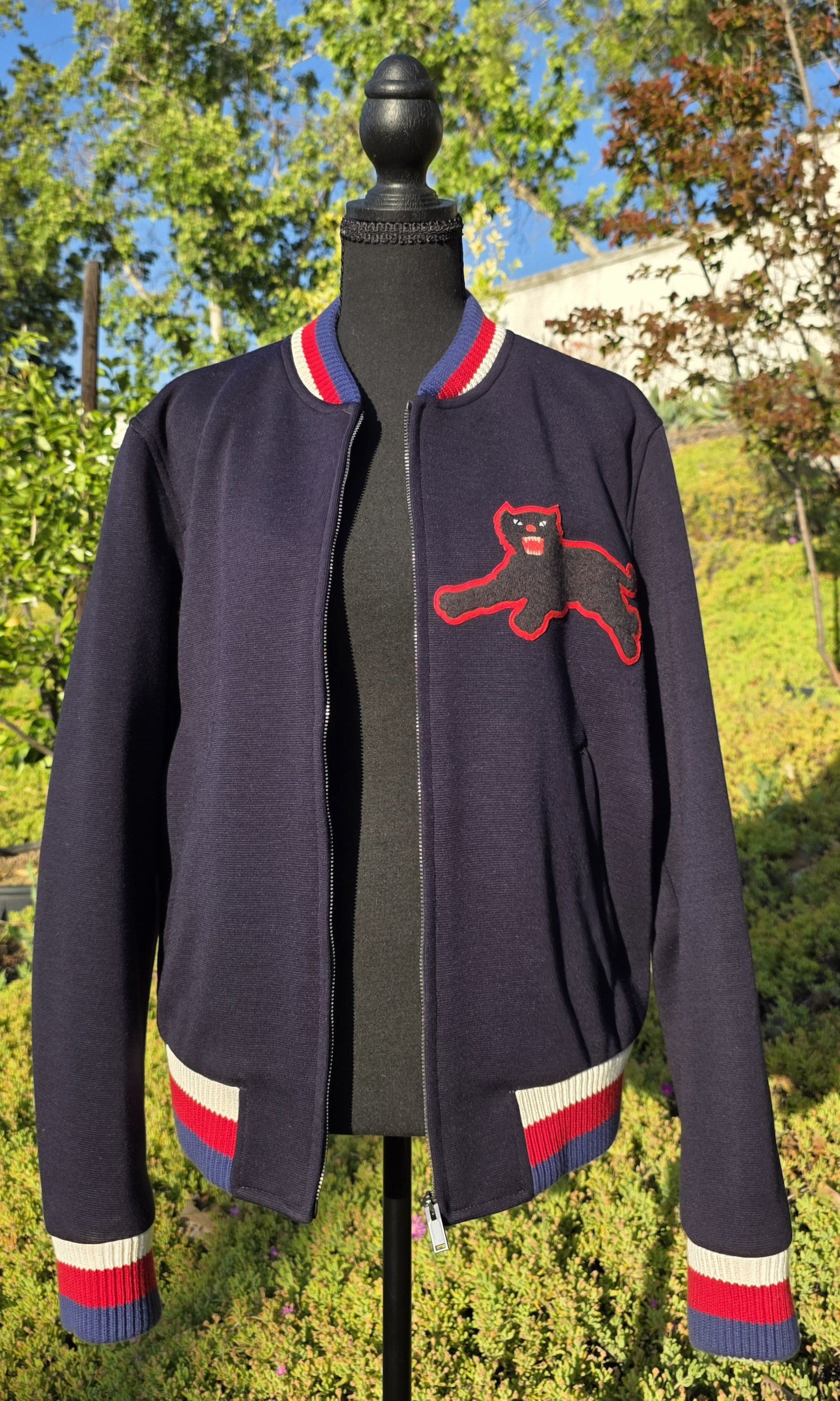 Gucci Gucci FW16 Navy Blue Varsity Jacket Panther Patch IT 48/US M Size US M / EU 48-50 / 2 - 2 Thumbnail