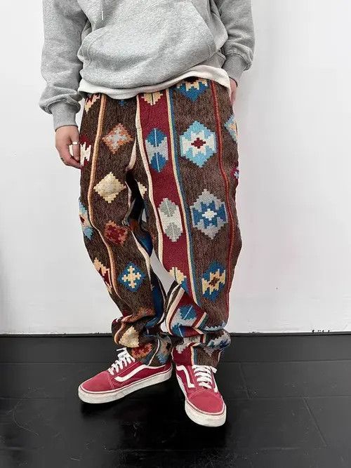 Jean Retro geometric print jacquard casual cargo trousers Size US 32 / EU 48 - 6 Thumbnail