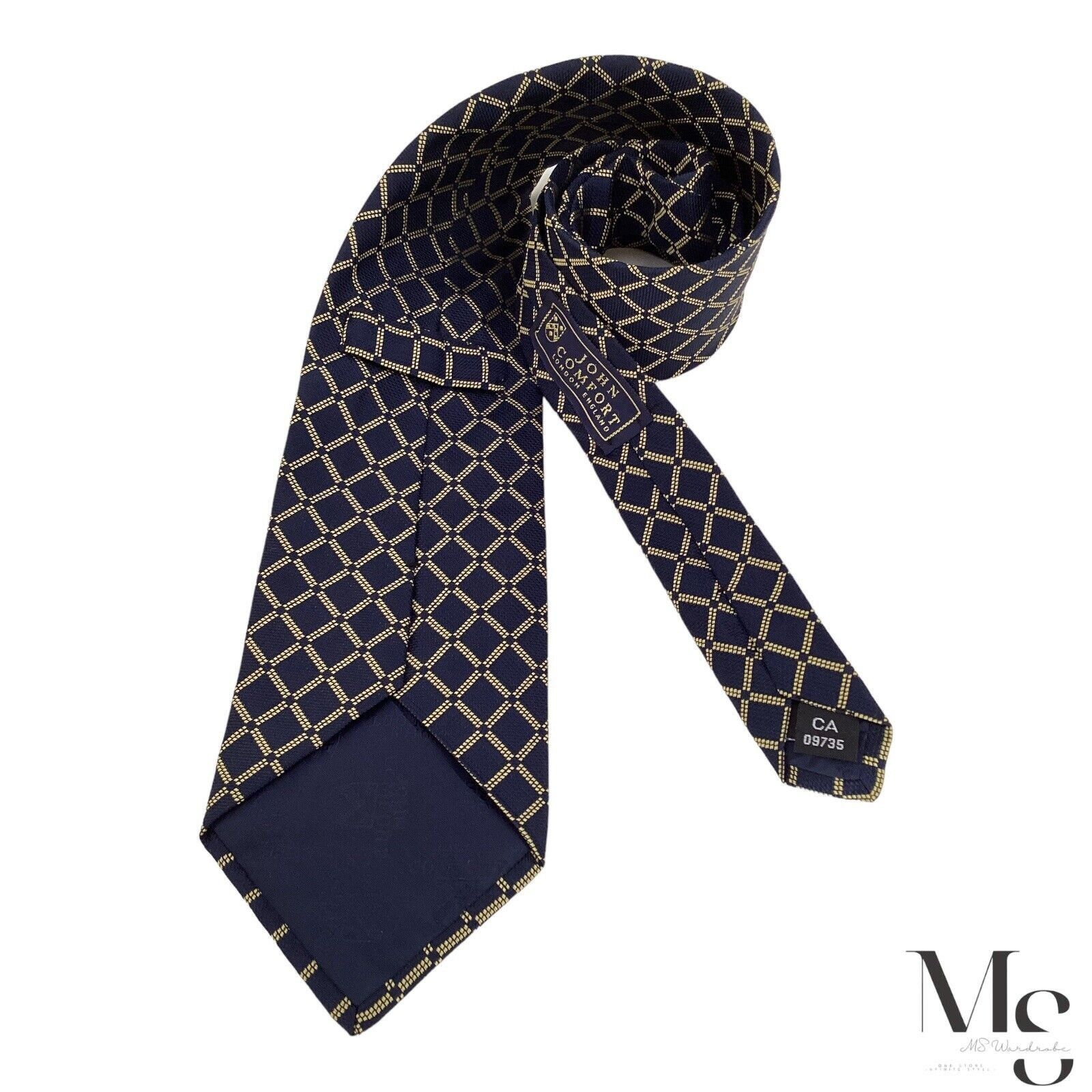 Other JOHN COMFORT Navy Blue & Gold Geometric Silk Tie England Size ONE SIZE - 2 Thumbnail