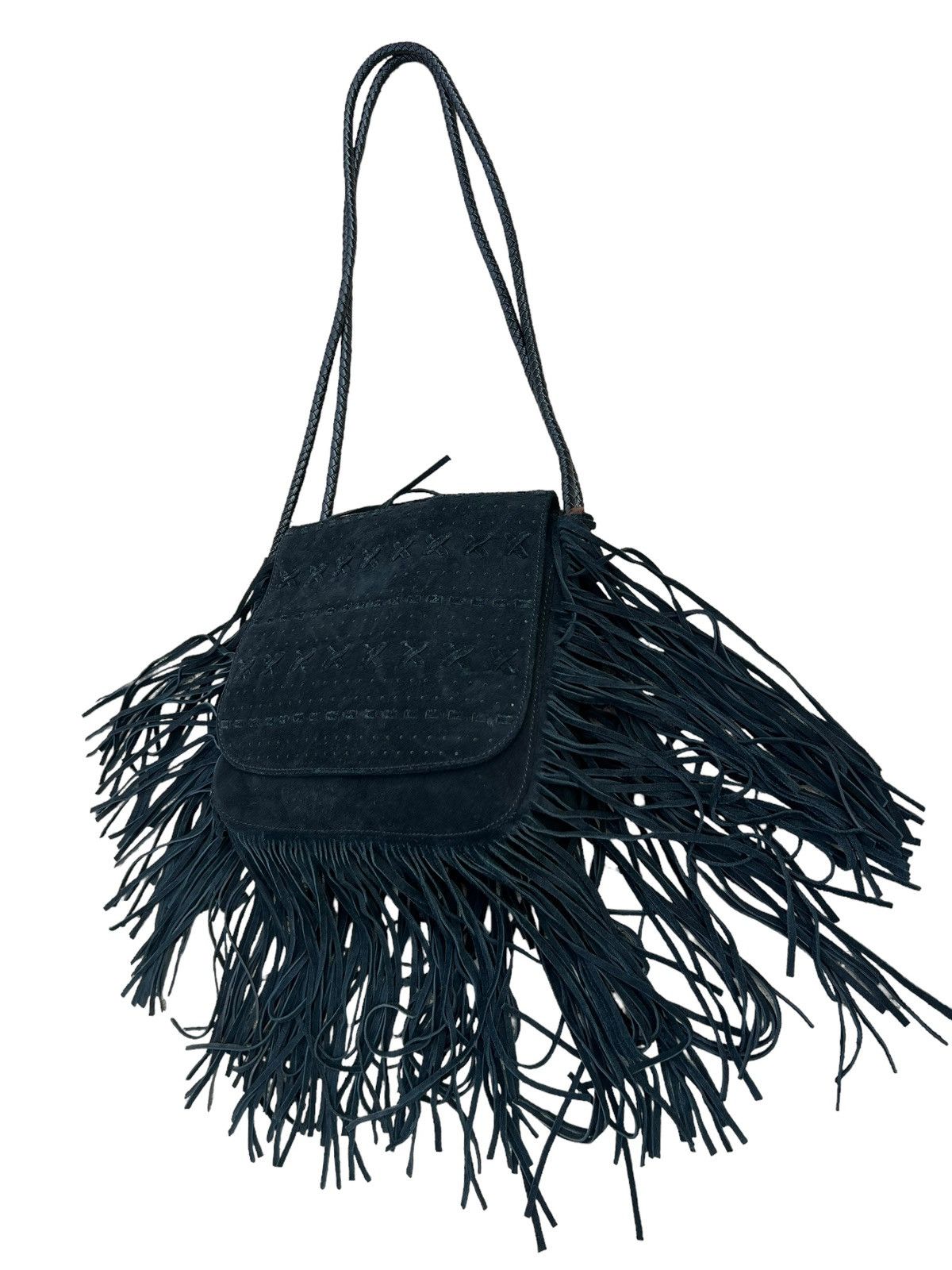 Leather Memory of Tomorrow Japan Black Suede Leather Fringe Bag Size ONE SIZE - 10 Thumbnail