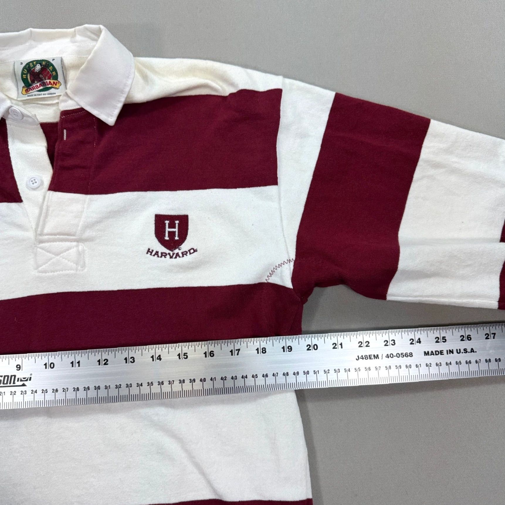 Barbarian VINTAGE Barbarian Shirt Men S Maroon Striped Rugby Polo Harvard Long Sleeve Y2K Size US S / EU 44-46 / 1 - 3 Thumbnail