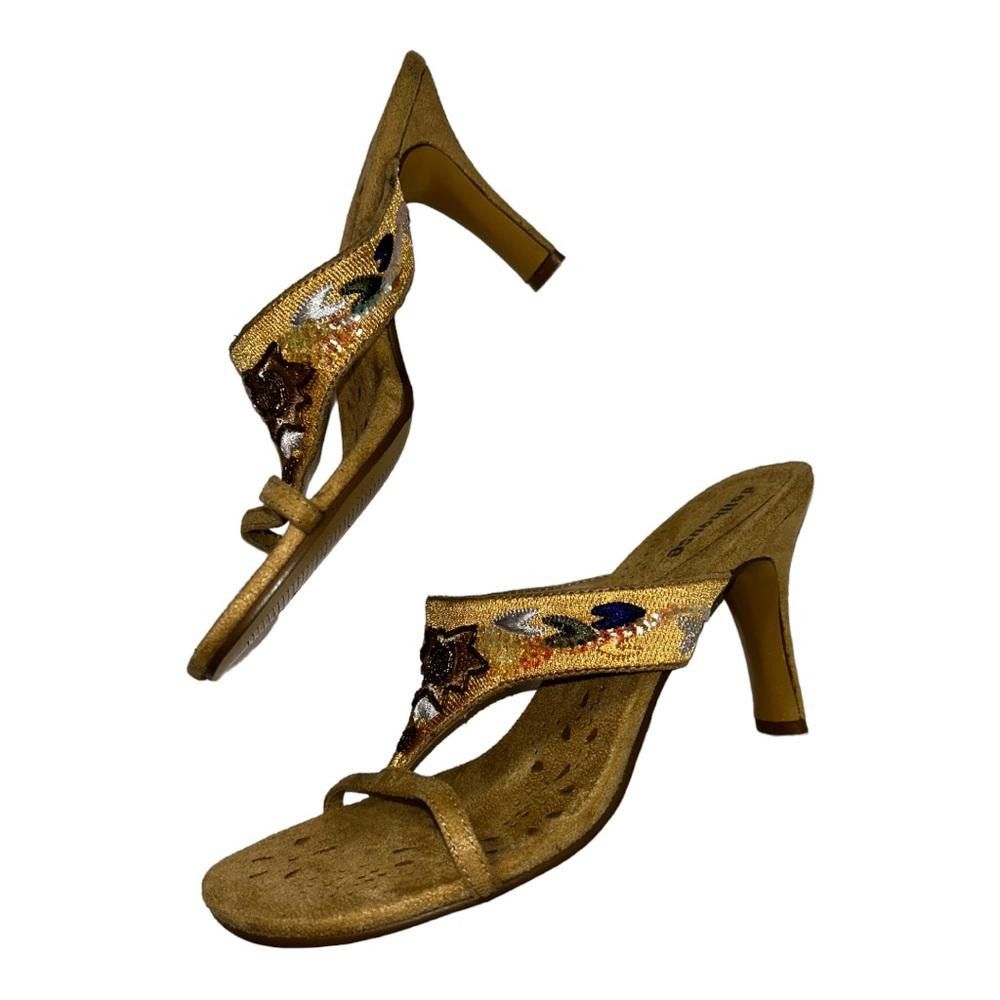 Designer Boho Beaded Suede Sandal Heels Size 8.5 Size US 8.5 / IT 38.5 - 3 Thumbnail