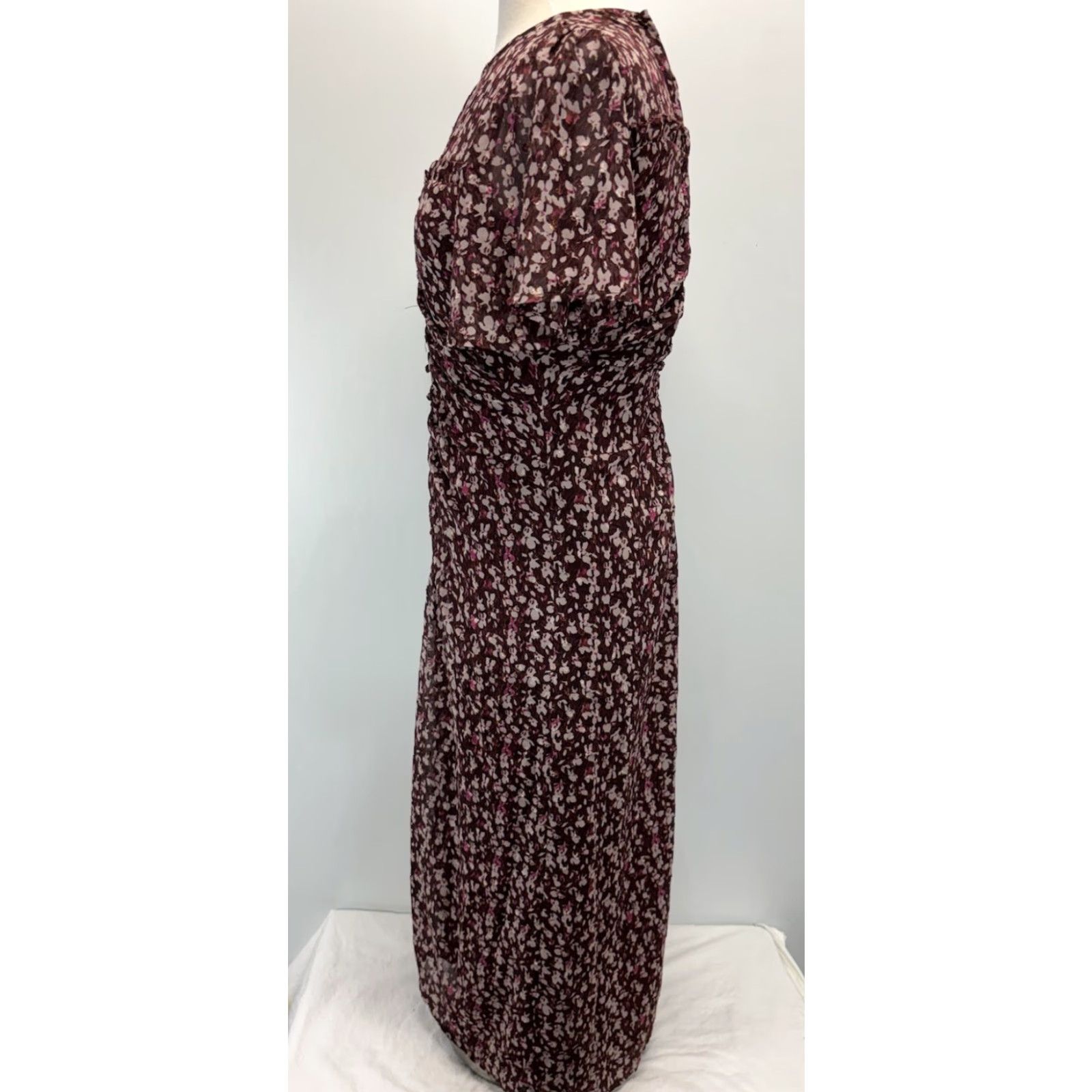 Vintage Mila Mae Floral Midi Dress Sz Small Maroon Ruched Center Cottage Core Boho NWOT! Size S / US 4 / IT 40 - 2 Thumbnail