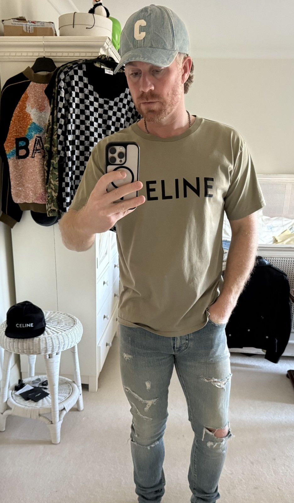 Celine Celine logo t shirt Hedi Slimane khaki green M grail Size US M / EU 48-50 / 2 - 2 Thumbnail