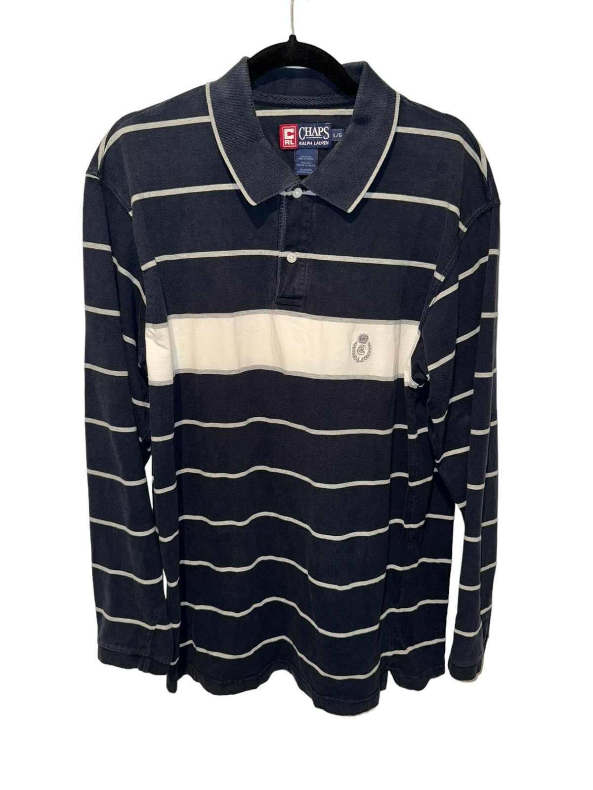 Tommy Hilfiger × Vintage Vintage Chaps Ralph Lauren Blue Striped Rugby Polo size L Size US L / EU 52-54 / 3 - 1 Thumbnail